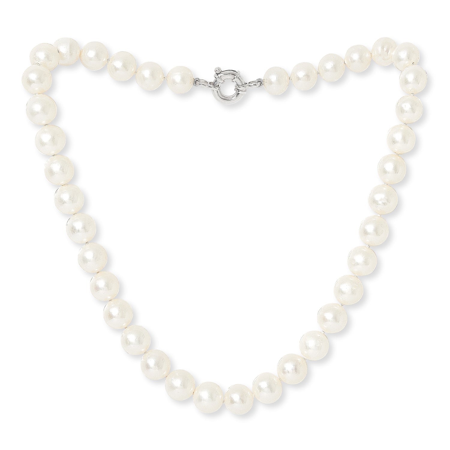 Gratia Large White Cultured Freshwater Pearl Necklace With Sterling Silver Spring Clasp