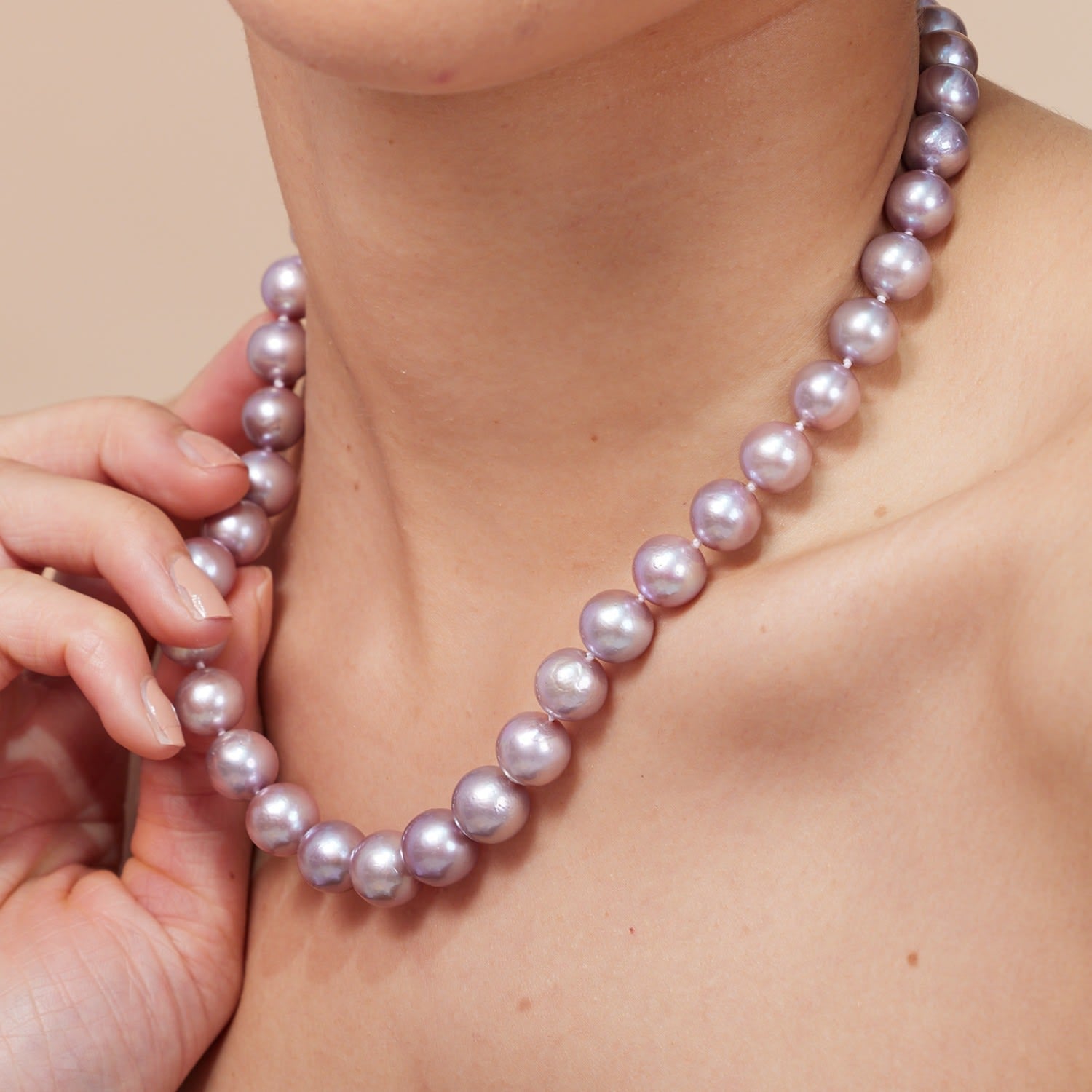 Gratia Mauve Pink Almost Round Large Edison Cultured Freshwater Pearl Necklace