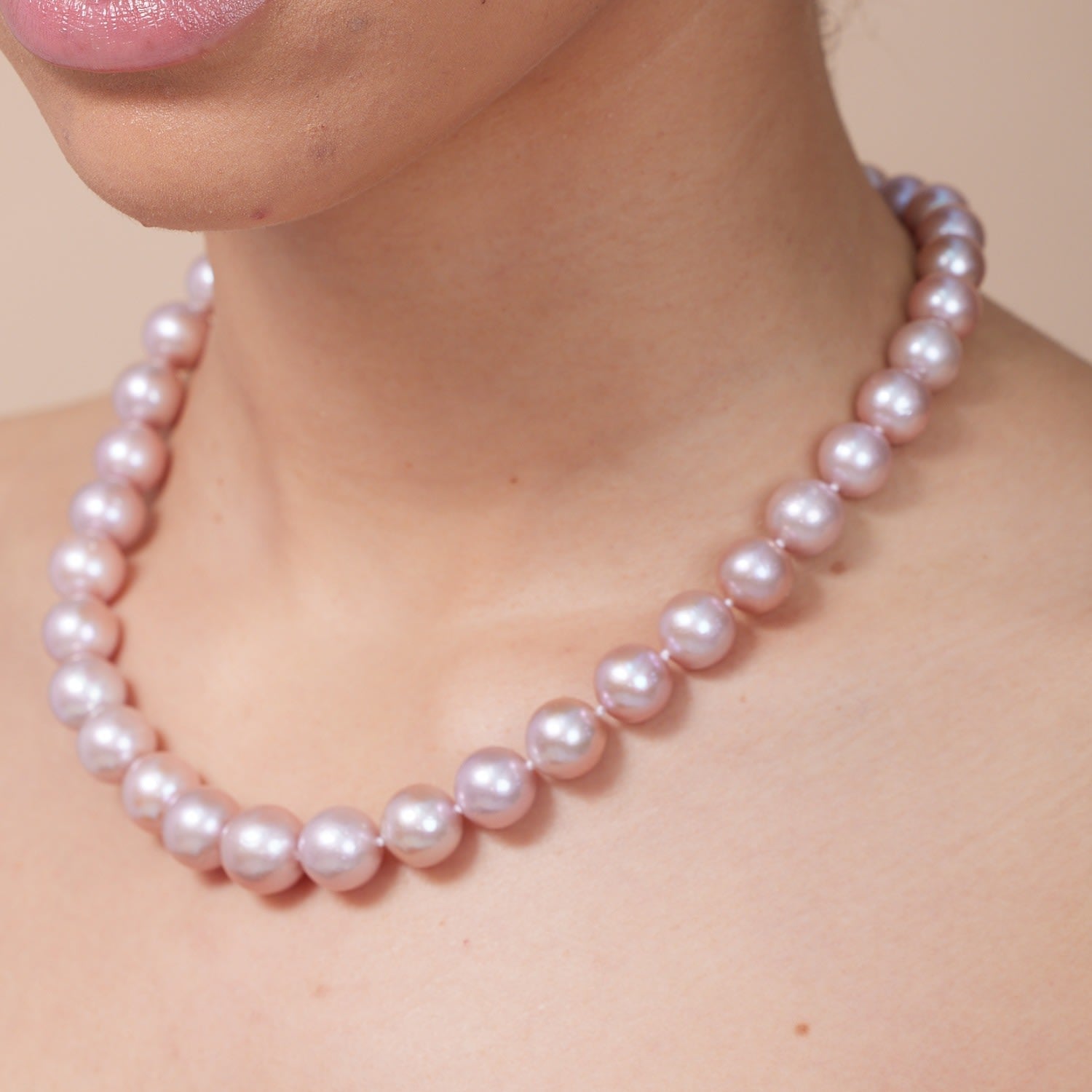 Gratia Pink Almost Round Large Edison Cultured Freshwater Pearl Necklace