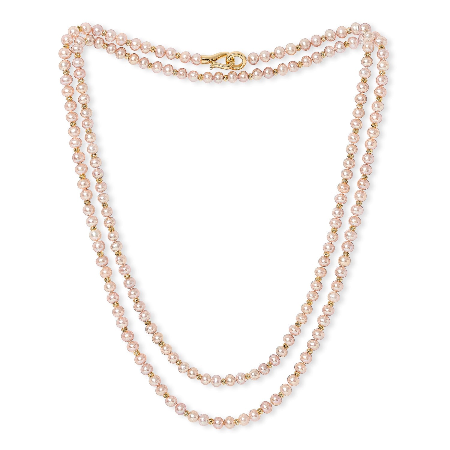 Gratia Pink Cultured Freshwater Pearl Loop Necklace With Gold Beads