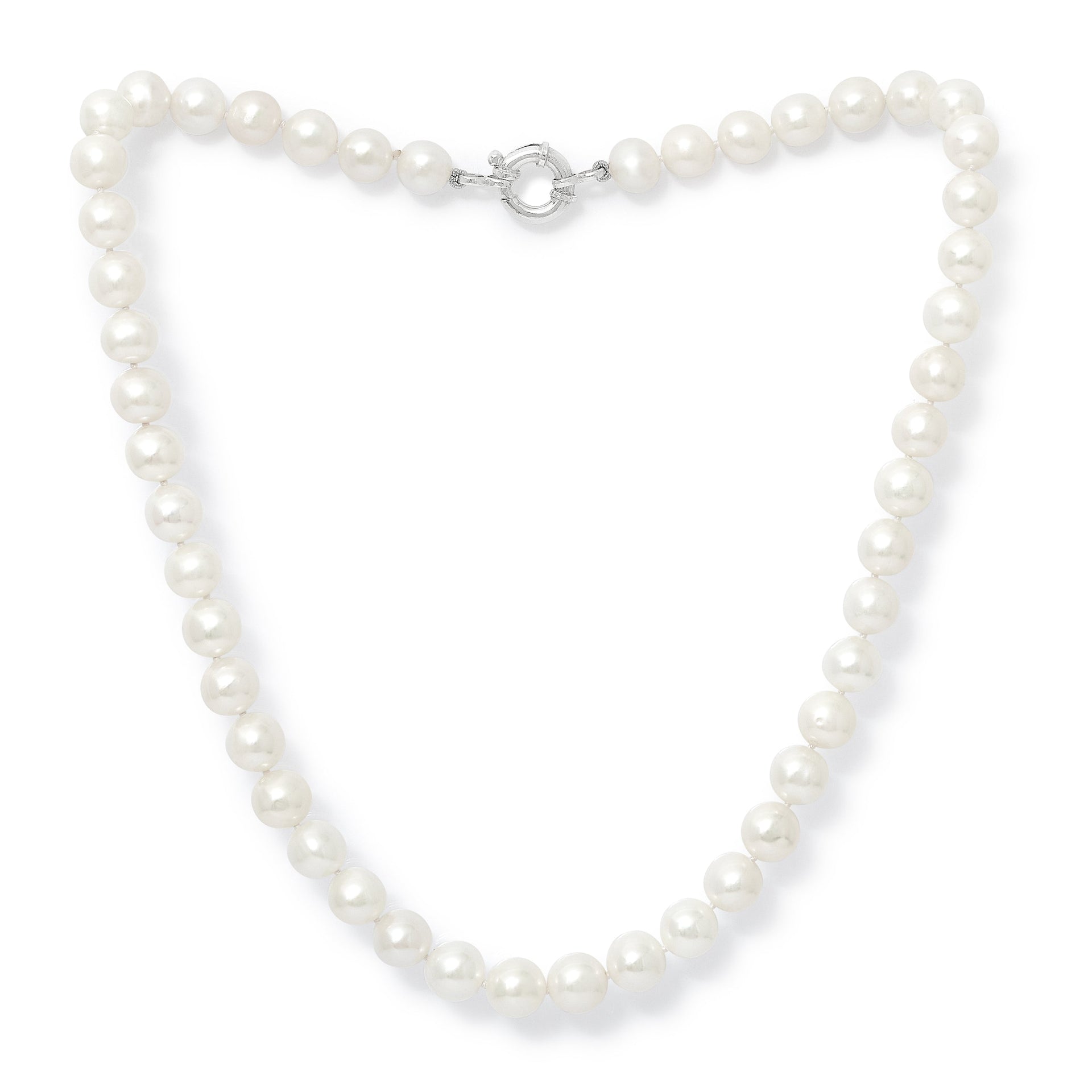 Gratia White Cultured Freshwater Pearl Necklace With Silver Spring Clasp