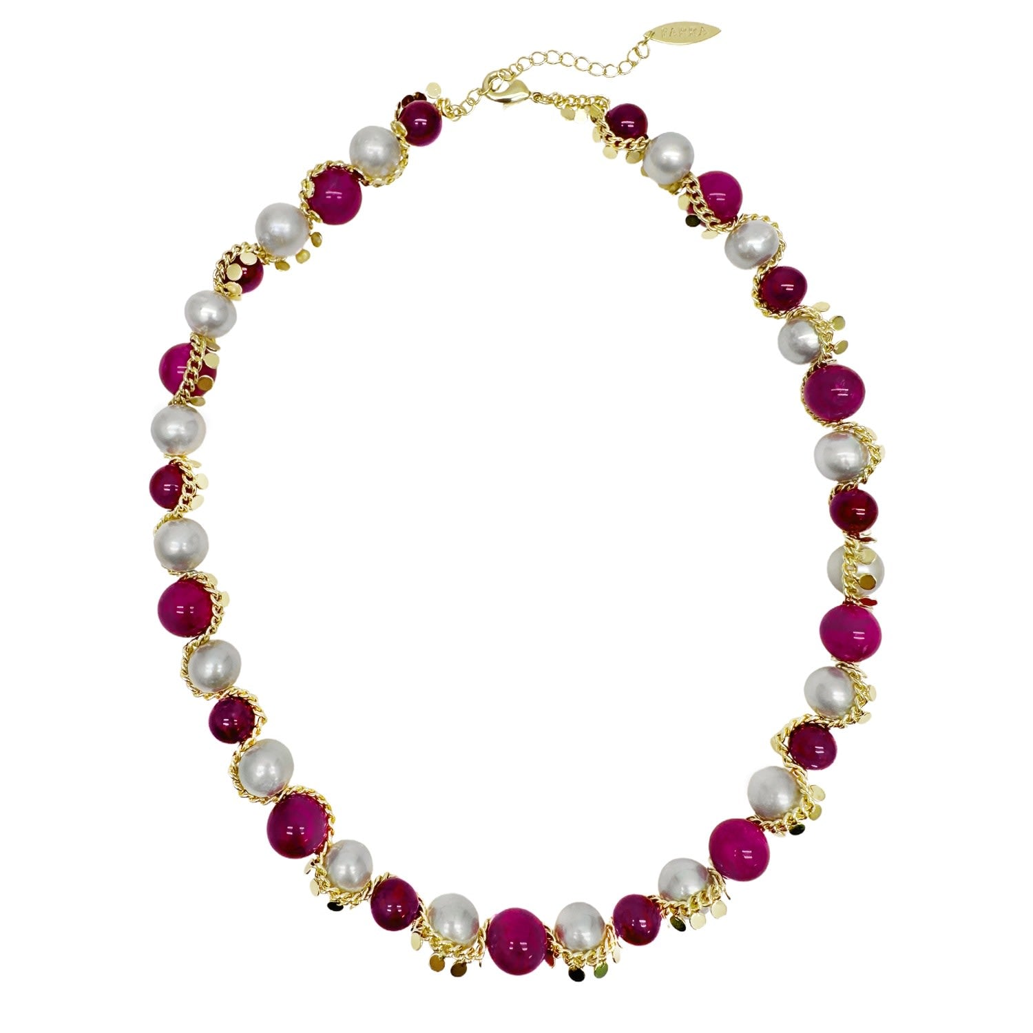 Gray Freshwater Pearls With Magenta Gemstone Statement Necklace
