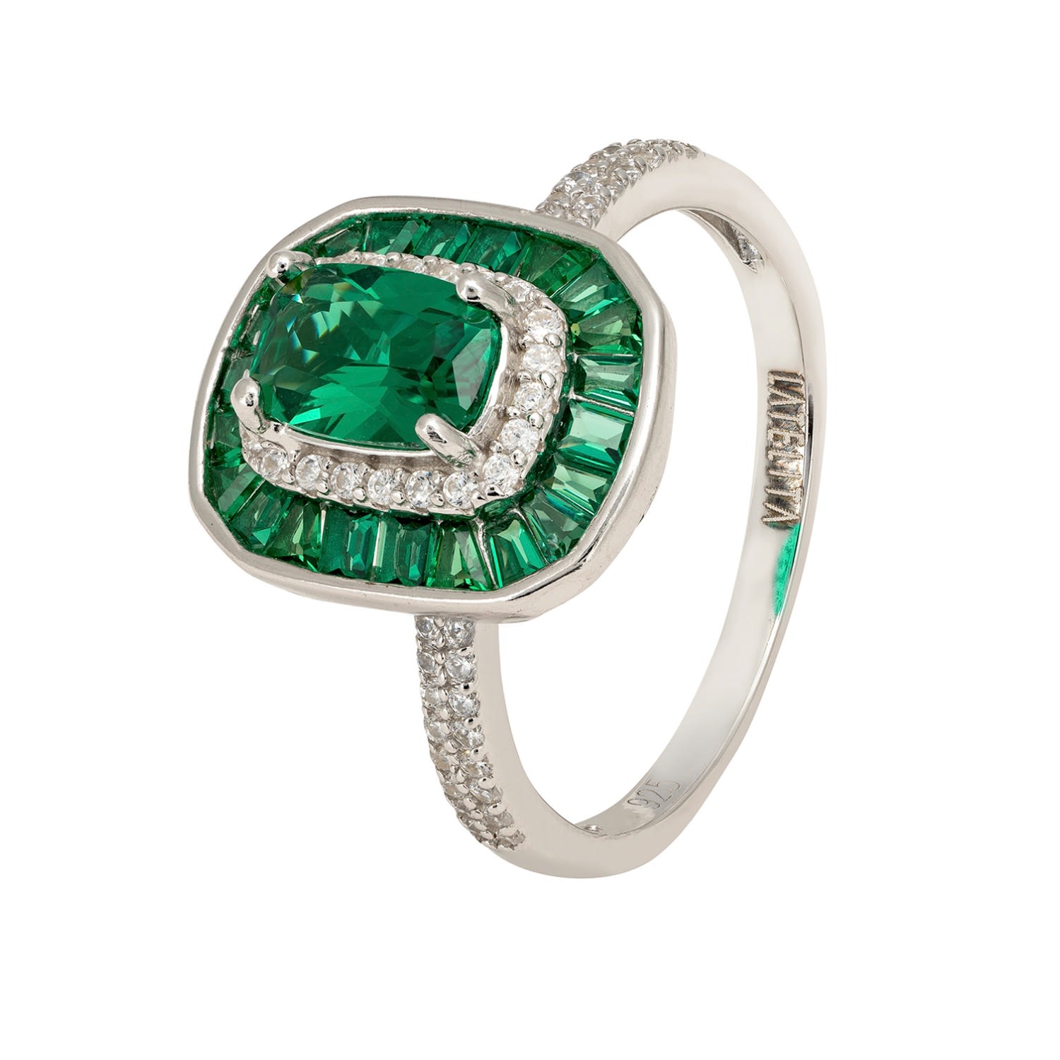 Great Gatsby Cocktail Ring Emerald Silver