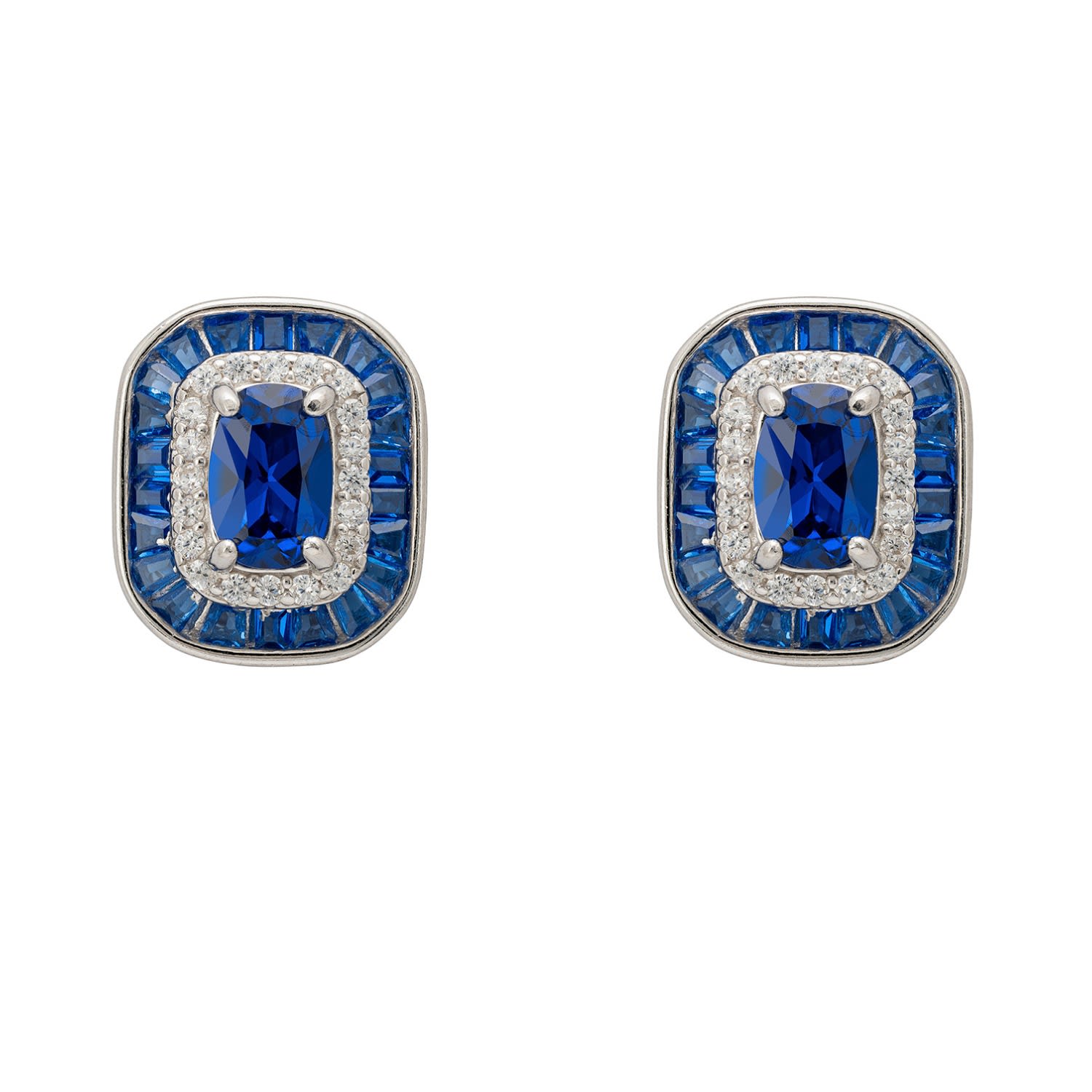 Great Gatsby Stud Earrings Sapphire Silver