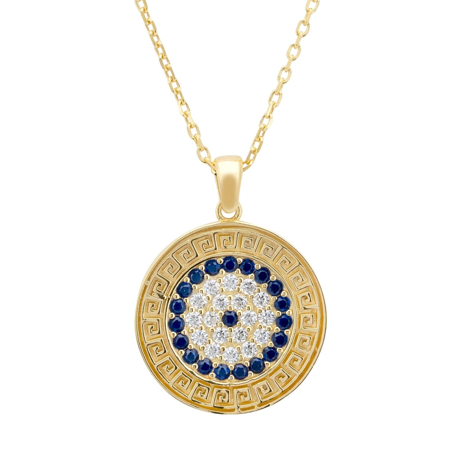 Greek Evil Eye Disc Pendant Necklace Gold