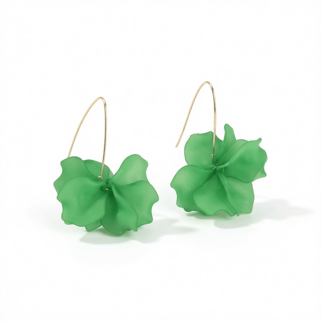 Green Acrylic & Goldtone Petals Drop Earrings