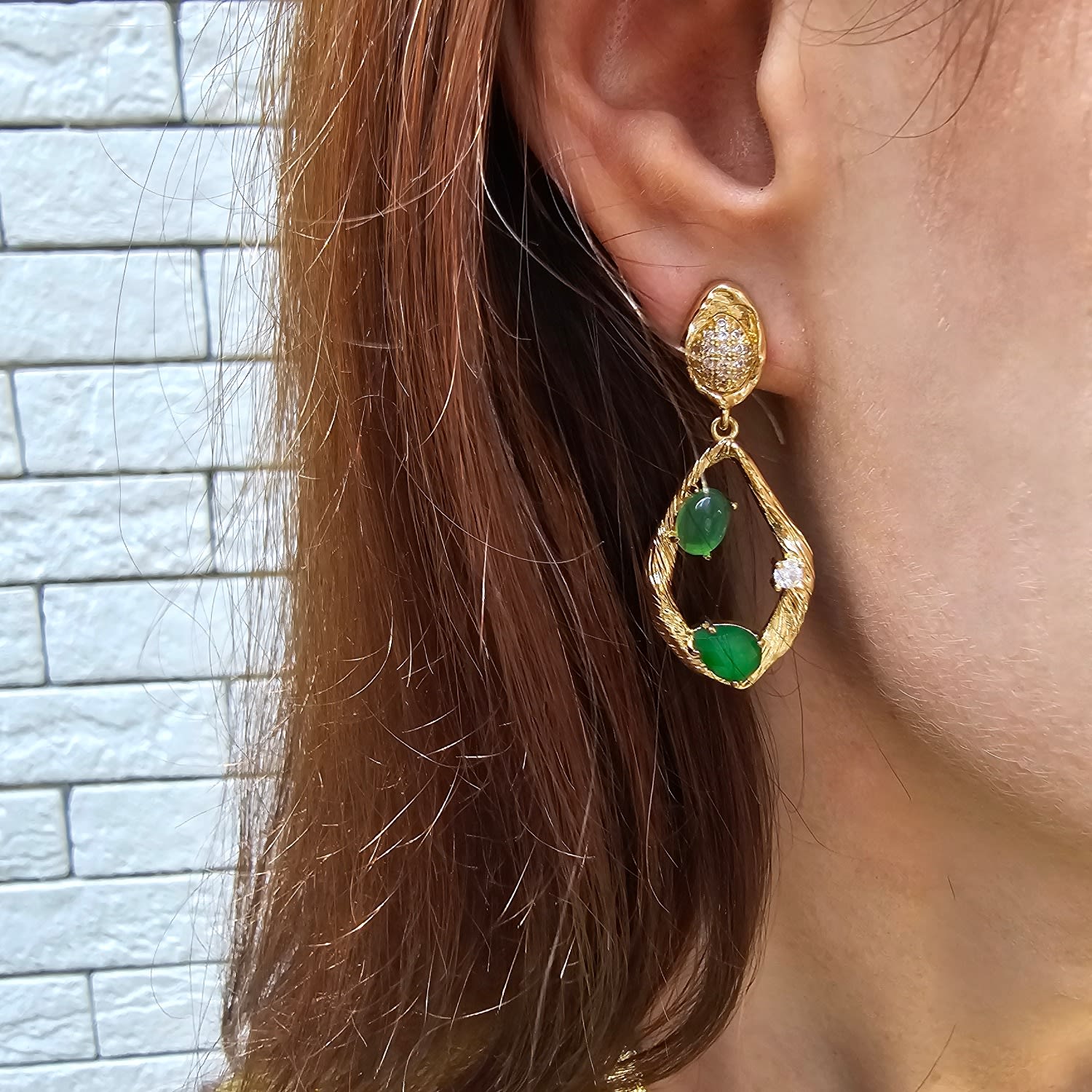 Green Agate Frame Dangle Statement Earrings