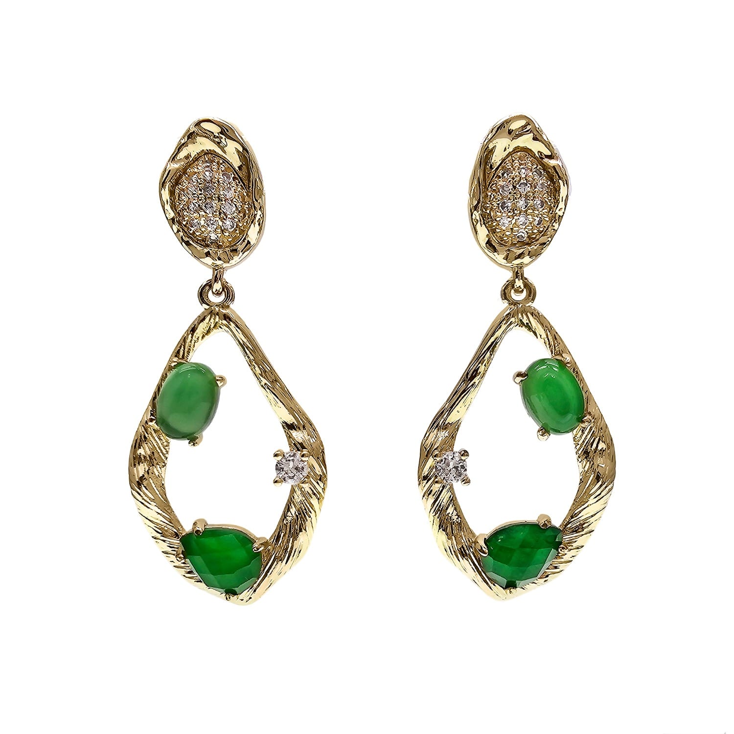 Green Agate Frame Dangle Statement Earrings