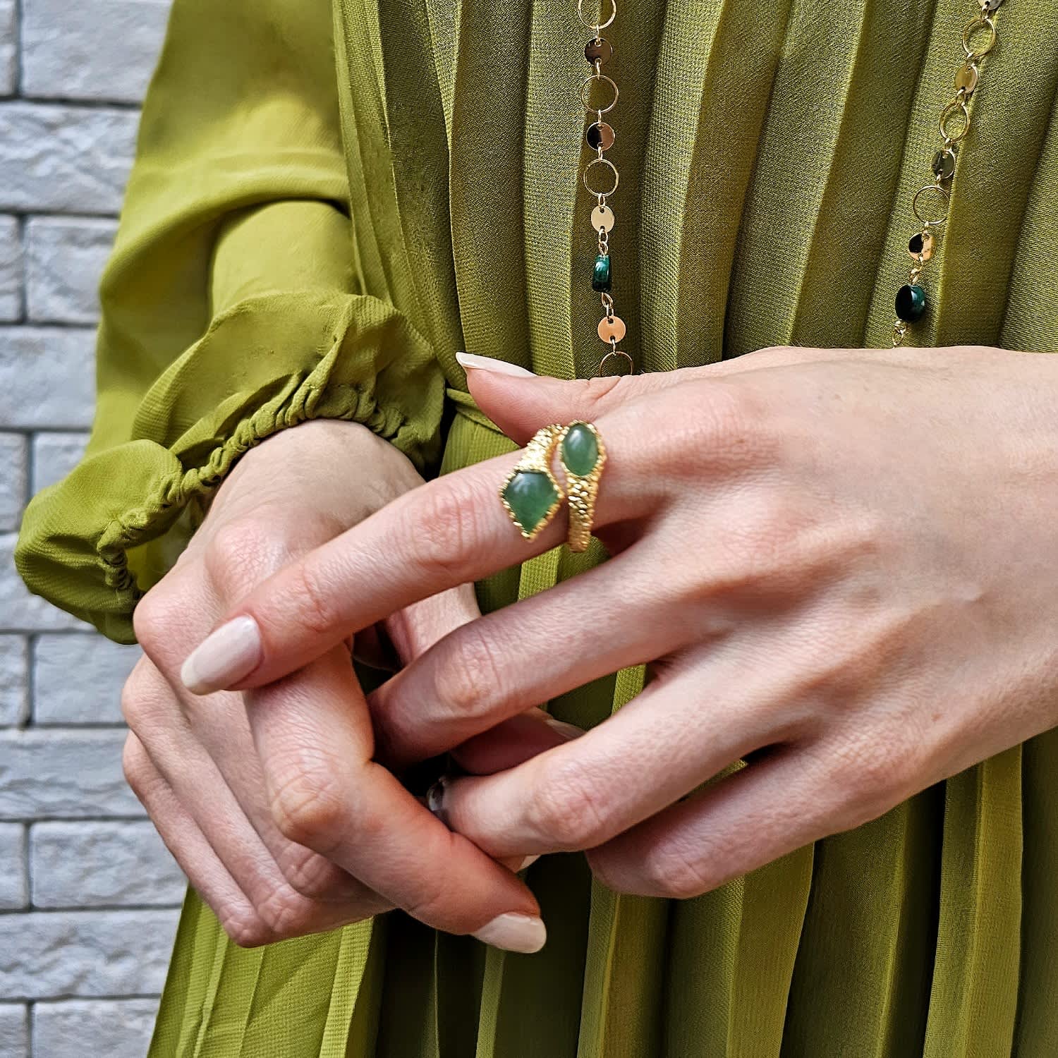 Green Agate Open Ring