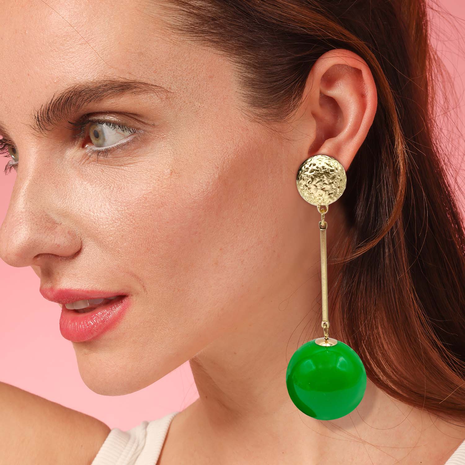 Green And Gold Ball Drop Earrings