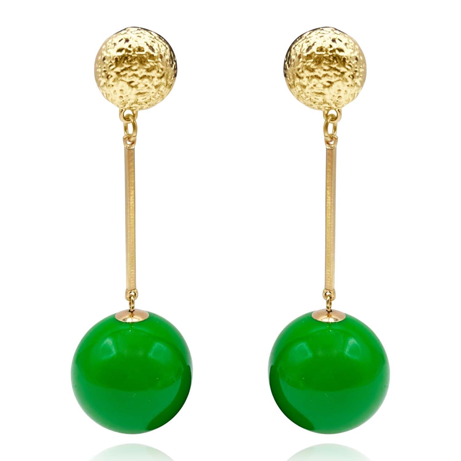 Green And Gold Ball Drop Earrings