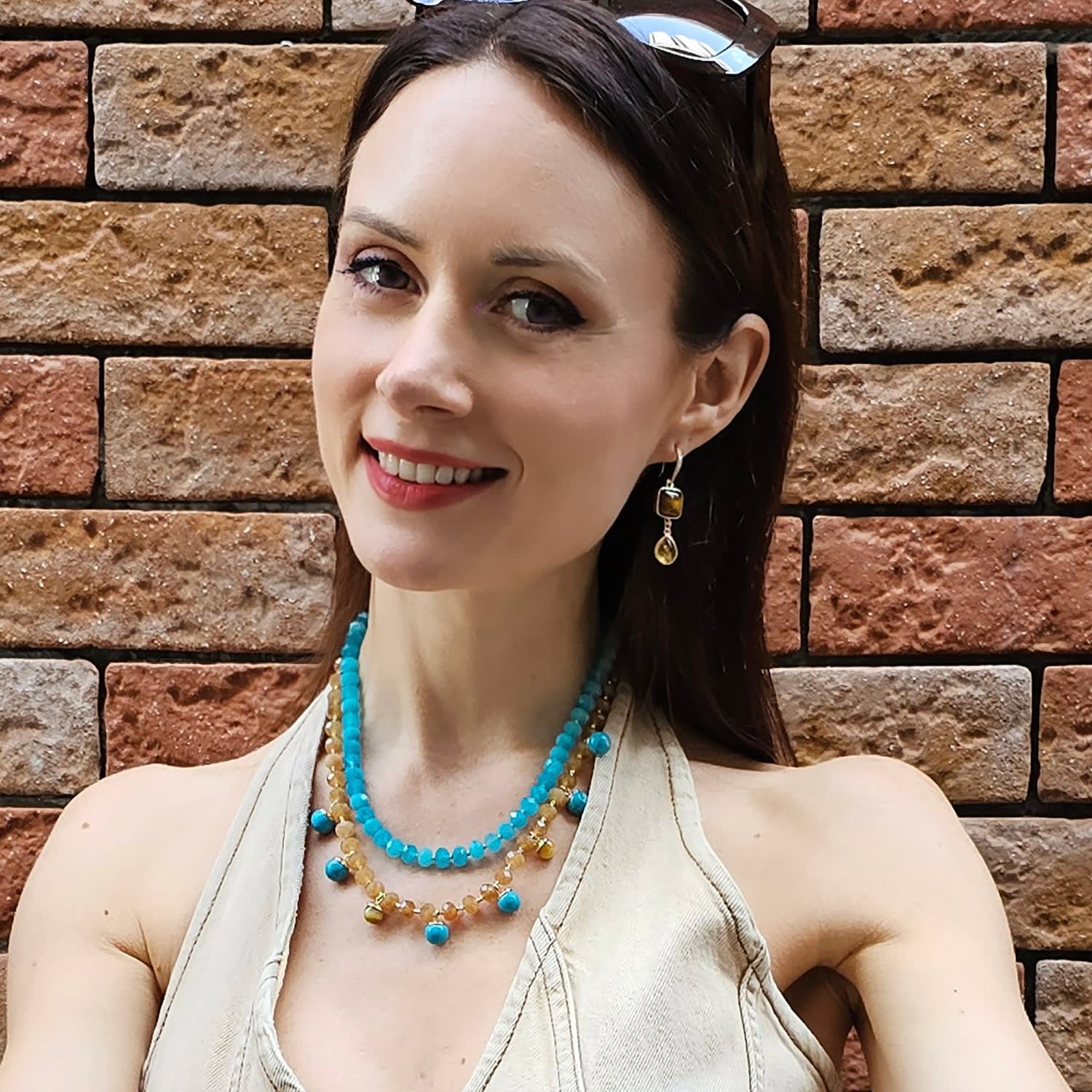 Green And Yellow Jade Double Layers Statement Necklace