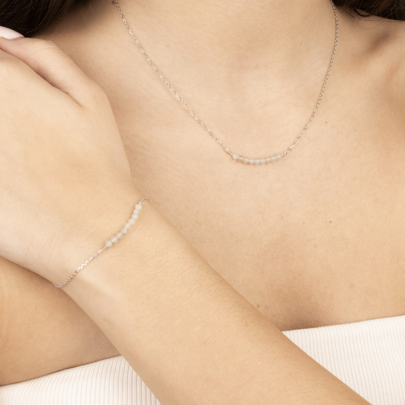 Green Aventurine Beads Bracelet In Silver