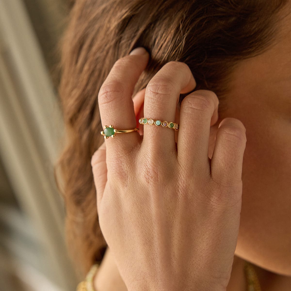 Green Aventurine Claw Ring 18ct Gold Plate