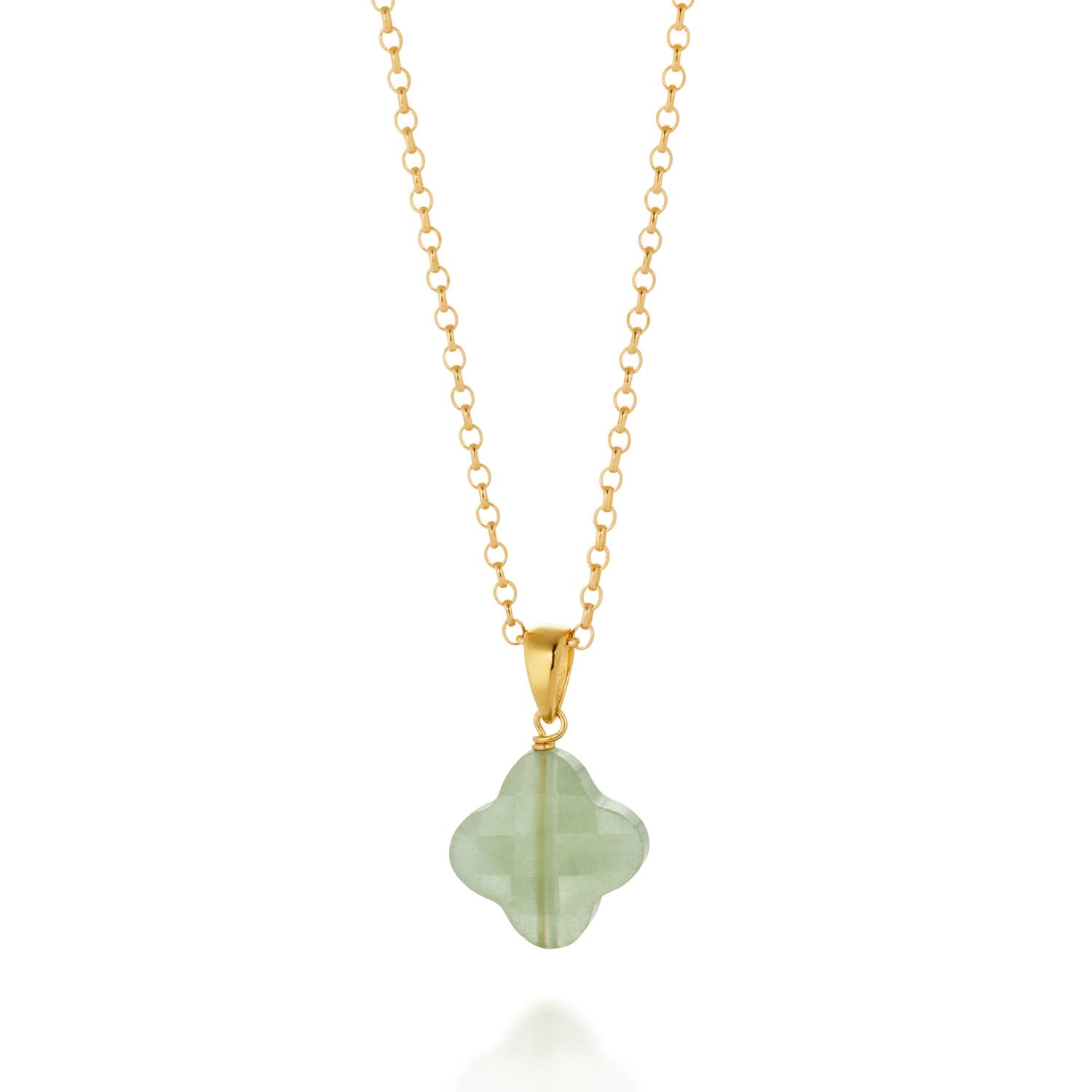 Green Aventurine Gem Clover Necklace Gold Plated Sterling Silver