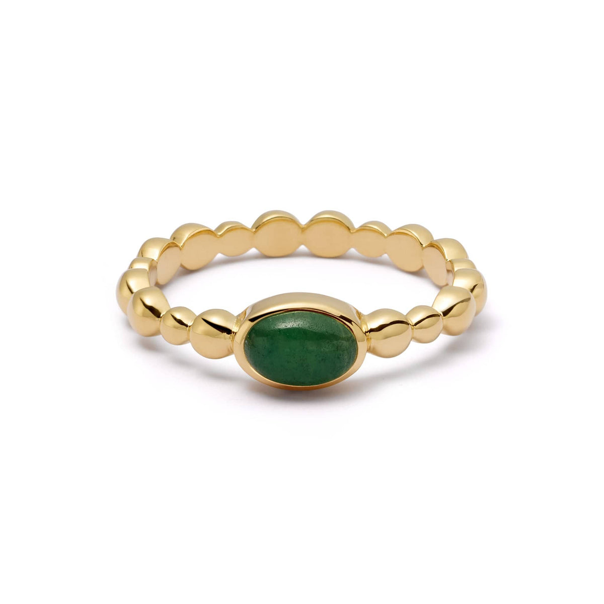 Green Aventurine Healing Stone Bobble Ring 18ct Gold Plate