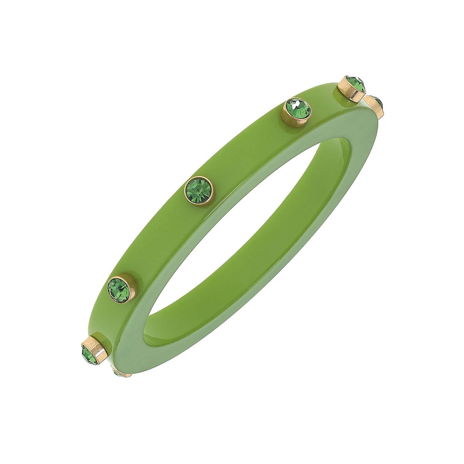 Green Bangle Adorned With Green Crystal Stones