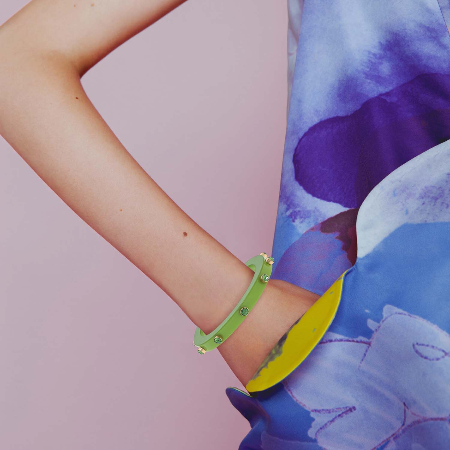 Green Bangle Adorned With Green Crystal Stones