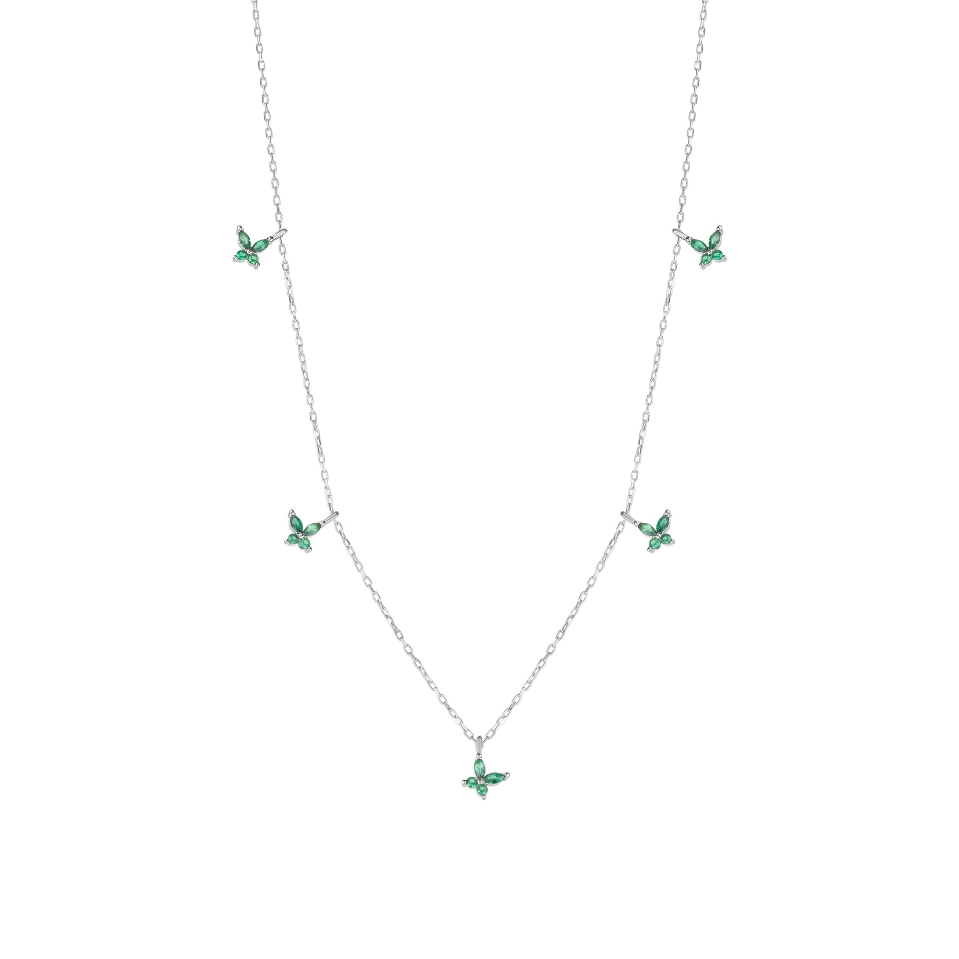 Green Butterfly Sterling Silver Charm Necklace