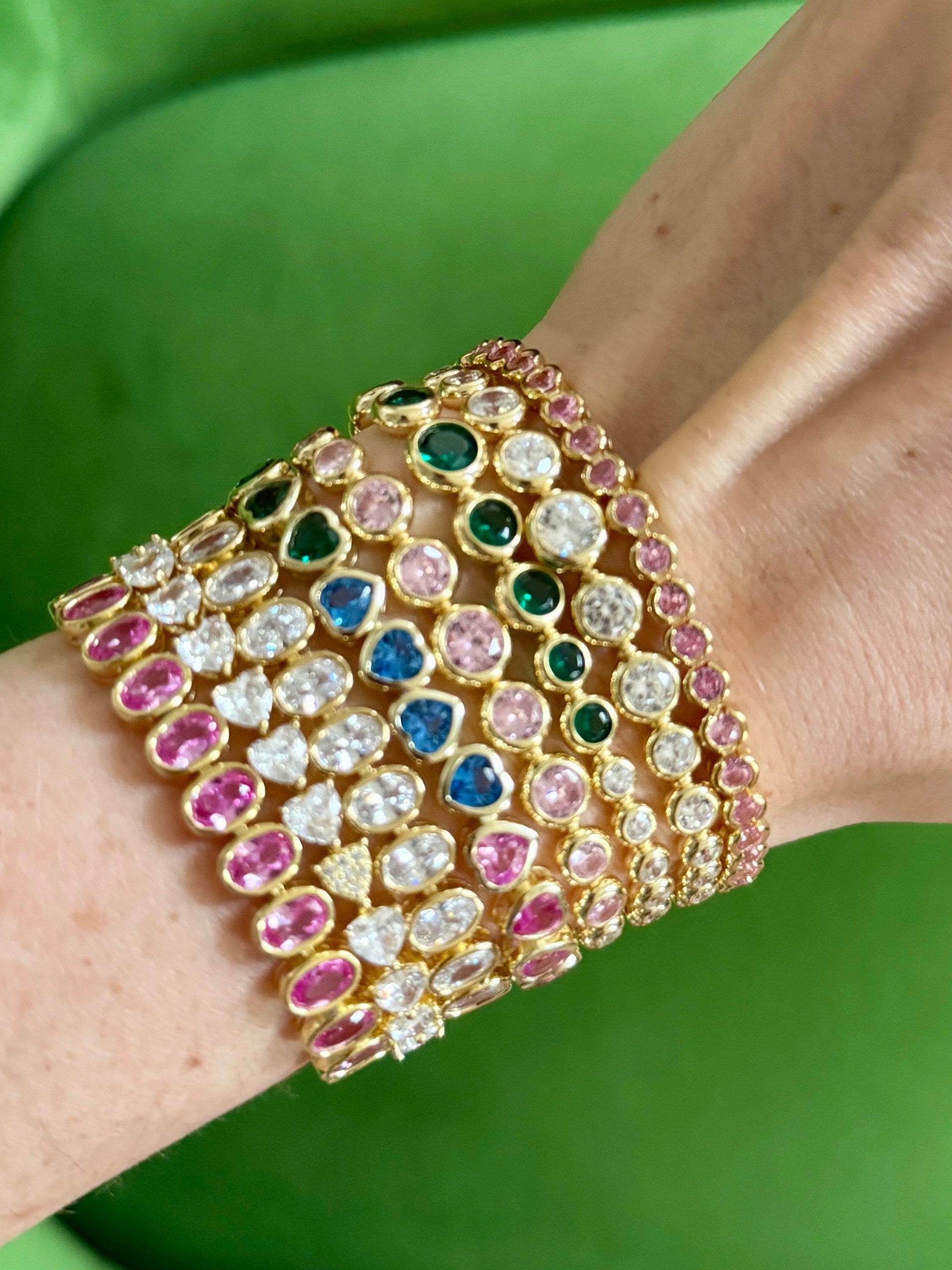 Pink & Diamond Crystal Round Bezel Tennis Bracelet