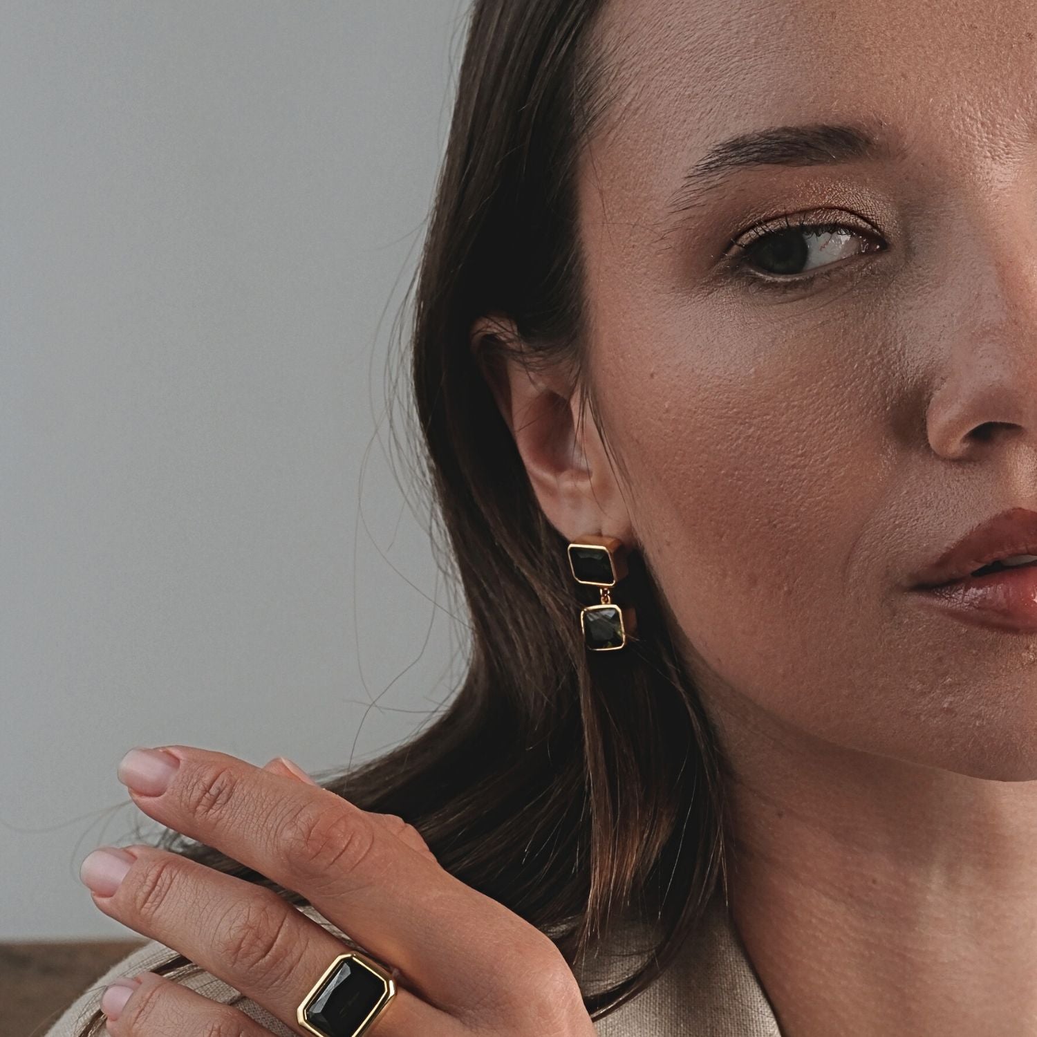 Green Double Crystal Stone Dangle Earrings