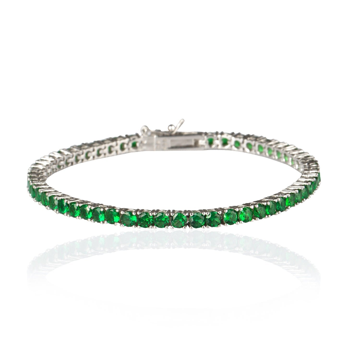 Green Emerald Tennis Bracelet- Silver
