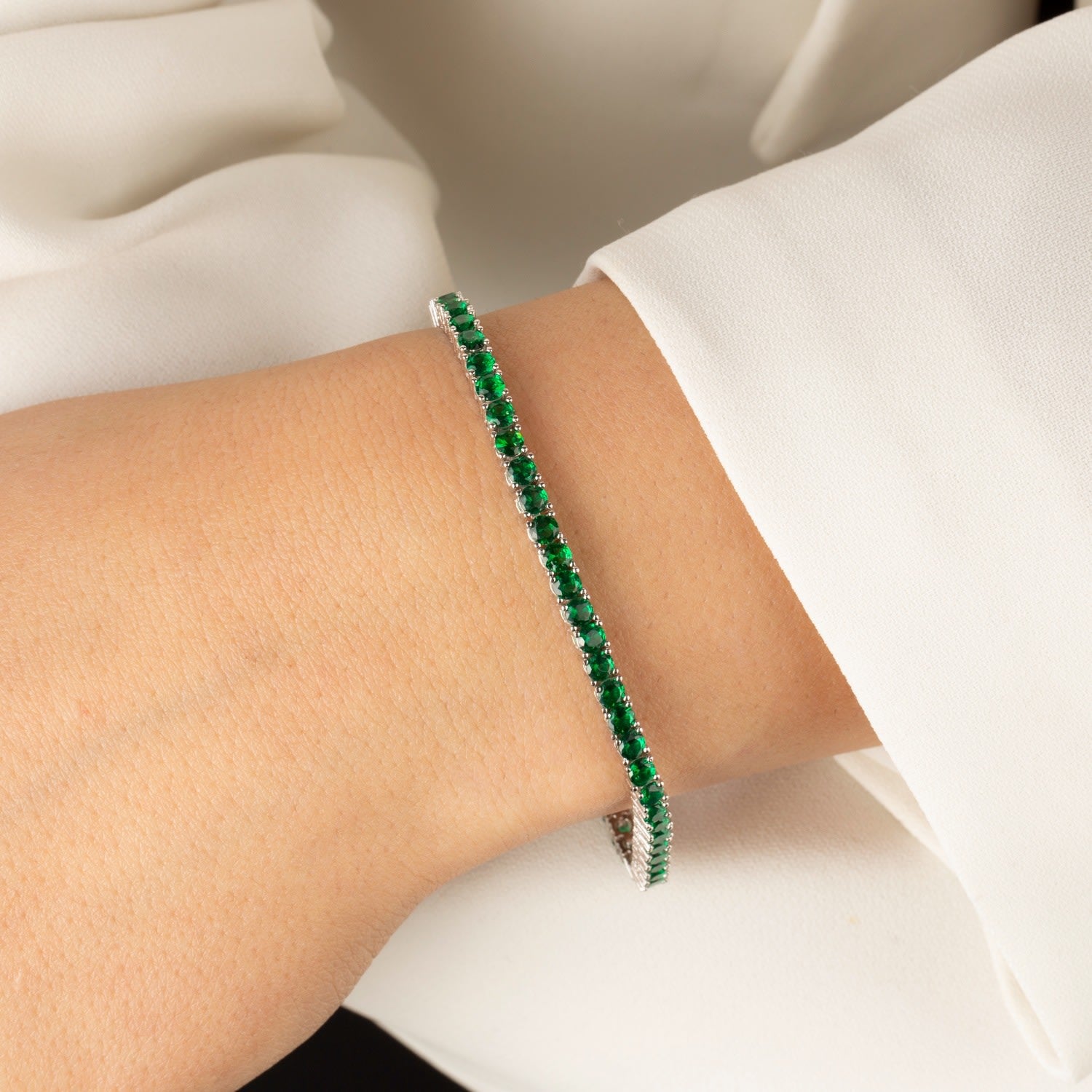 Green Emerald Tennis Bracelet- Silver