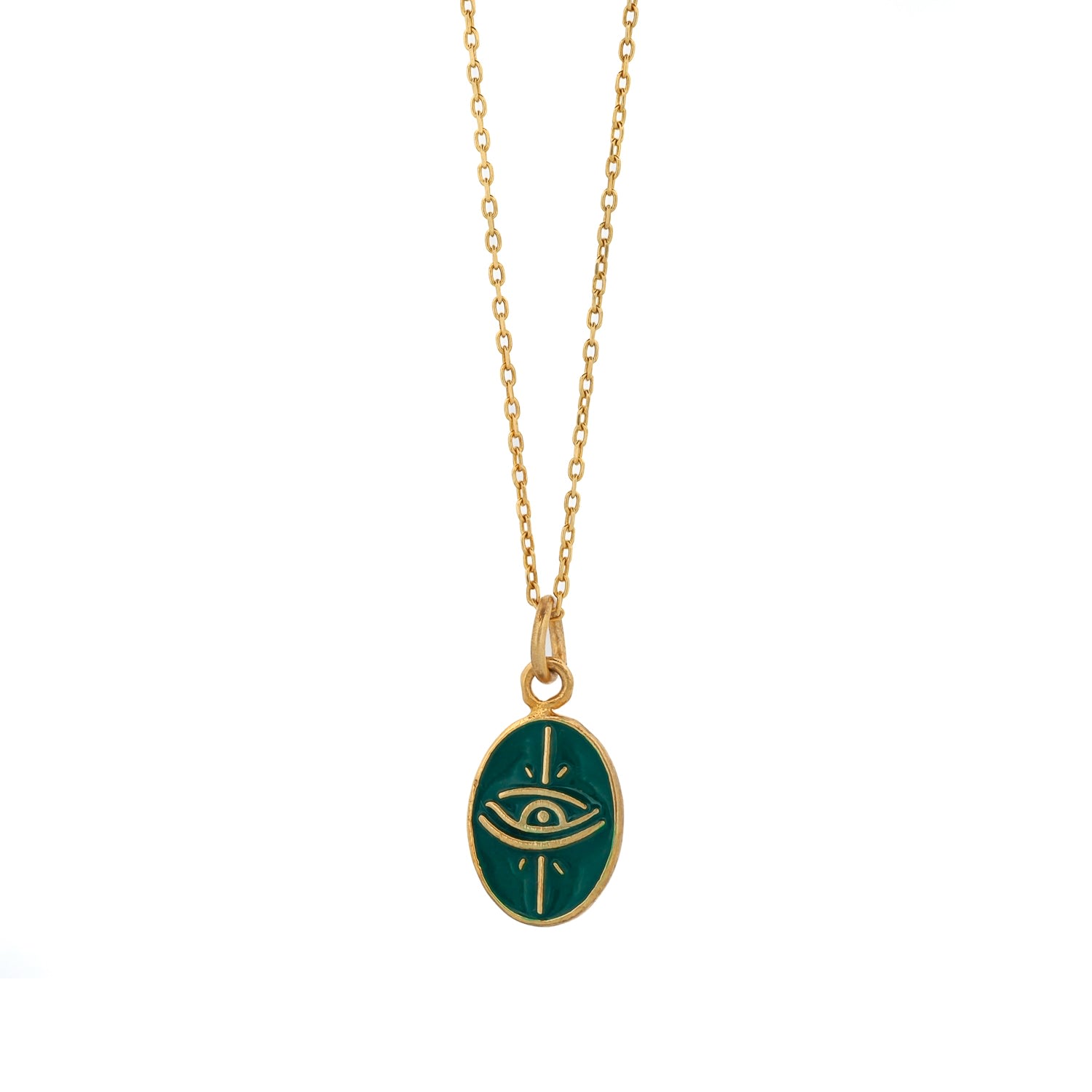 Green Enamel Evil Eye Minimalist Gold Protective Necklace - Green