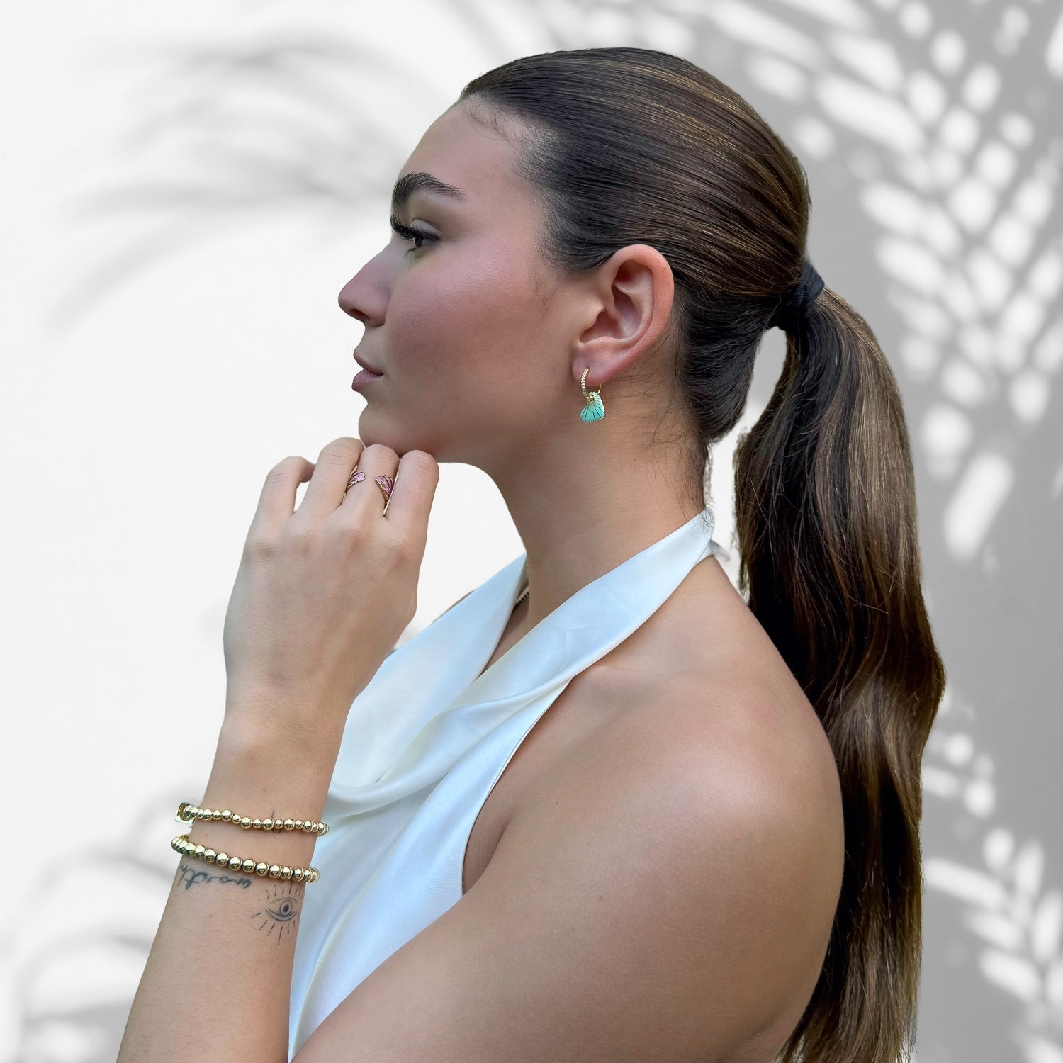 Green Enamel Heart Diamond Hoop Gold Earrings - Green