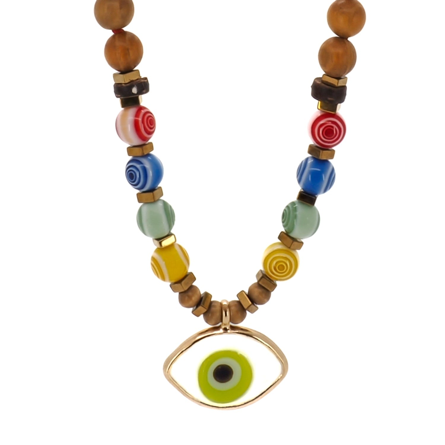 Green Evil Eye Pendant Colorful Beaded Good Vibes Necklace - Green