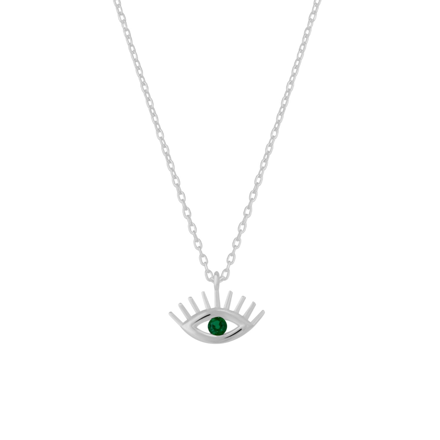 Green Eye Evil Eye Sterling Silver Necklace - Silver