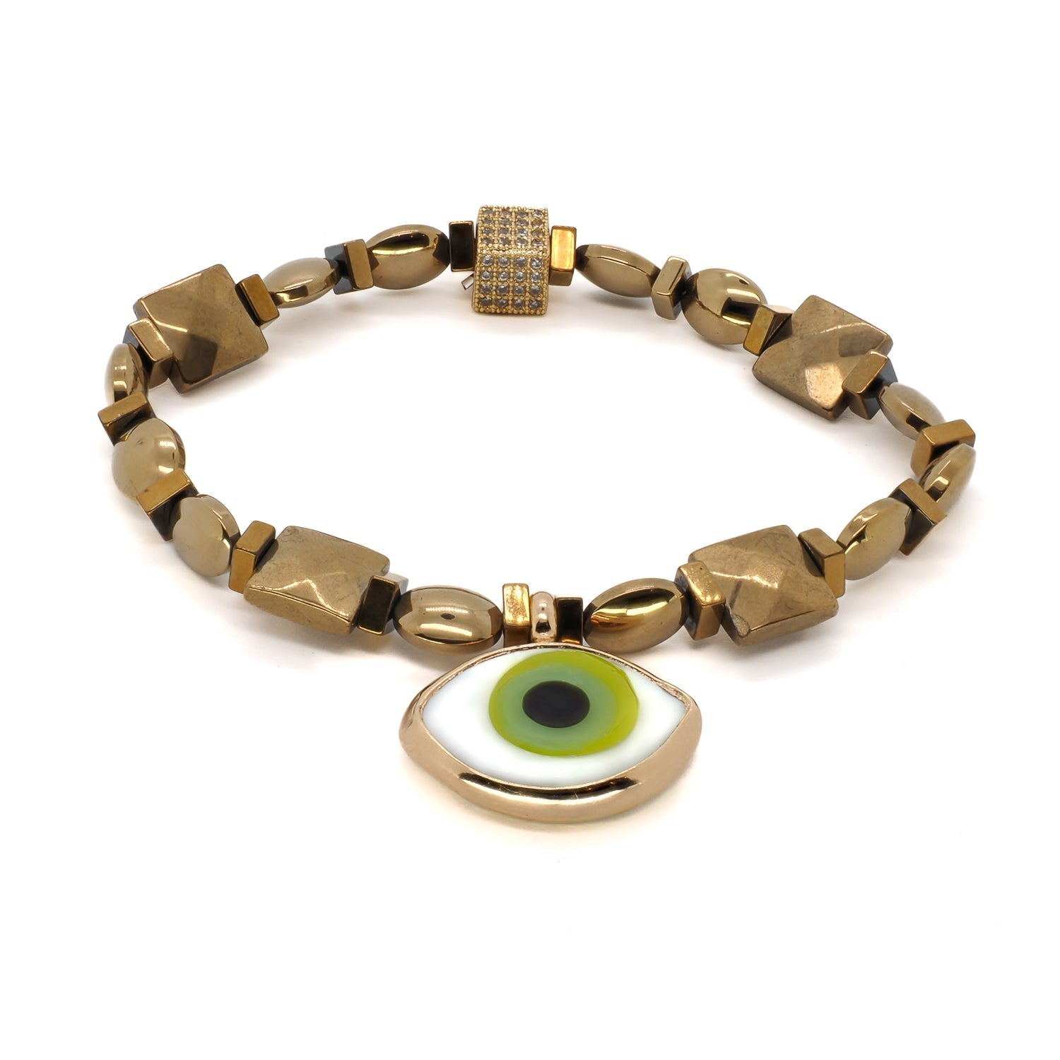 Vitality Green Evil Eye Gold Hematite Stone Bracelet - Gold