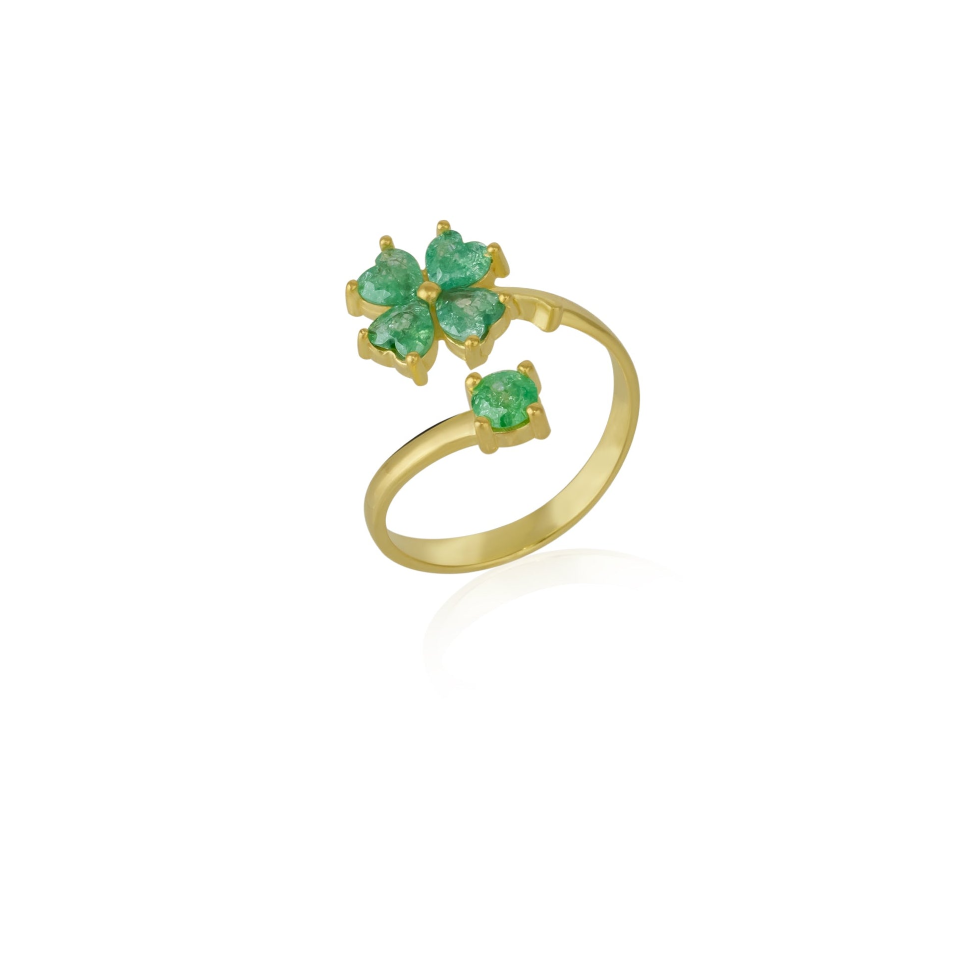 Green Four Leaves Clover Luck Ring Sterling Silver - Gold