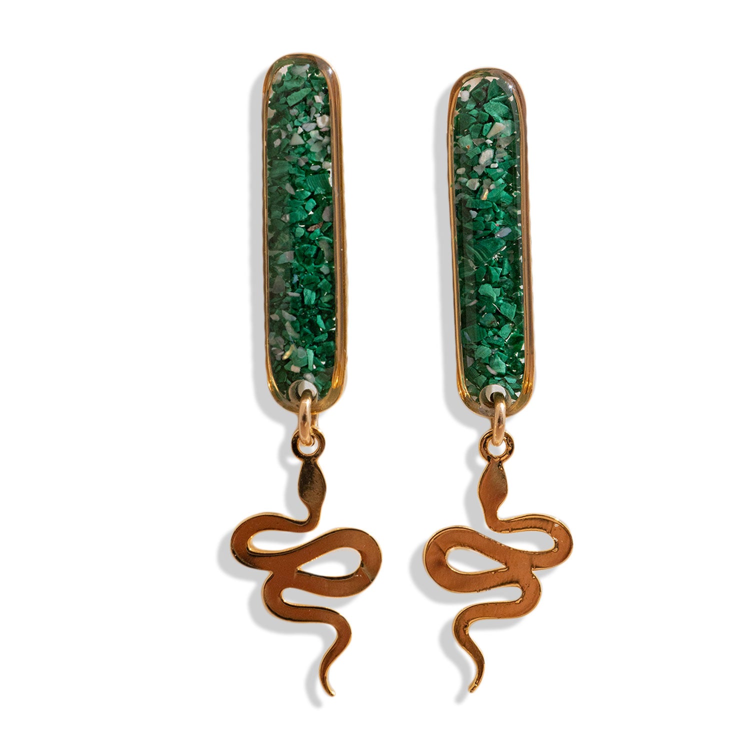 Green Gemstone Snake Dangle Earrings