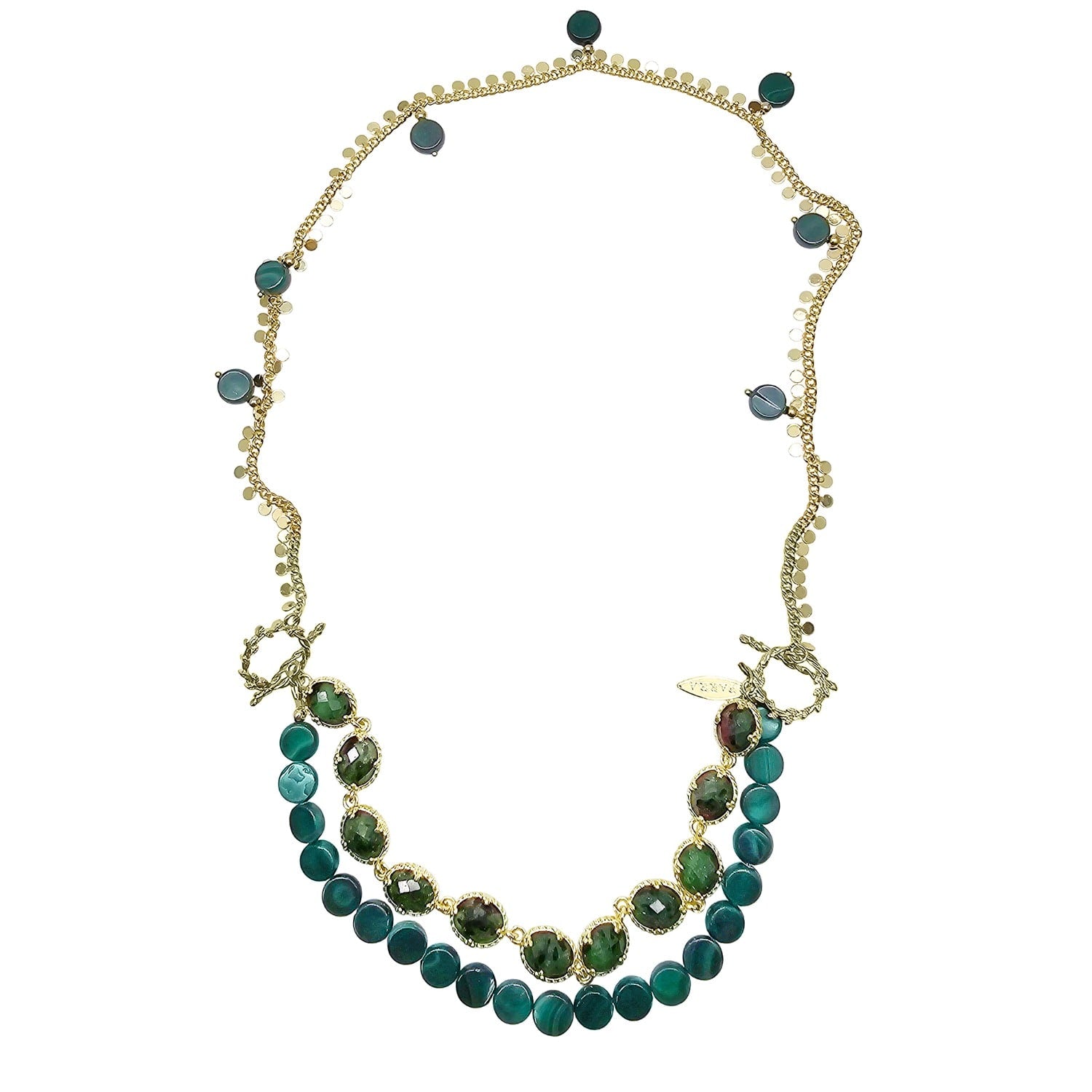 Green Gemstone With Chain Versatile Necklace