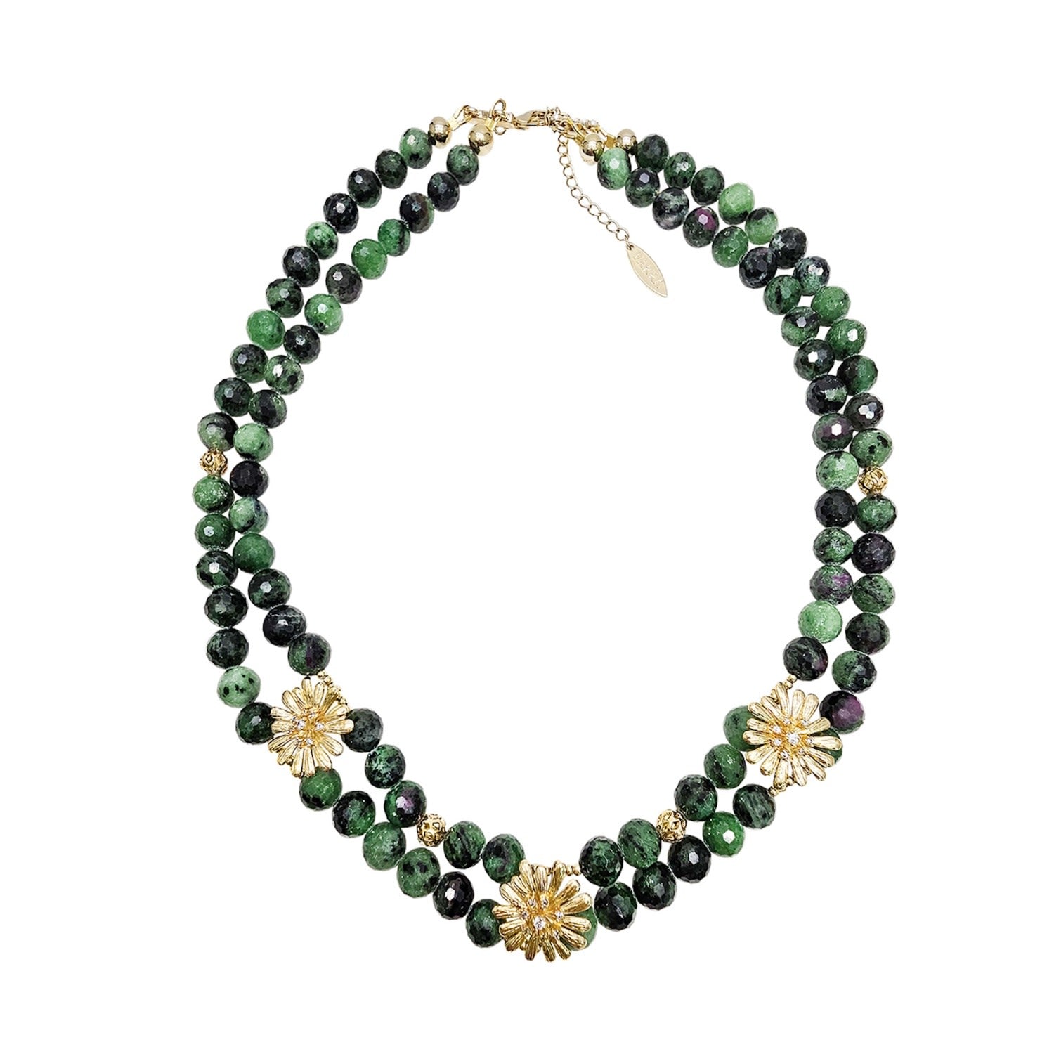 Green Gemstone With Daisy Flower Statement Necklace