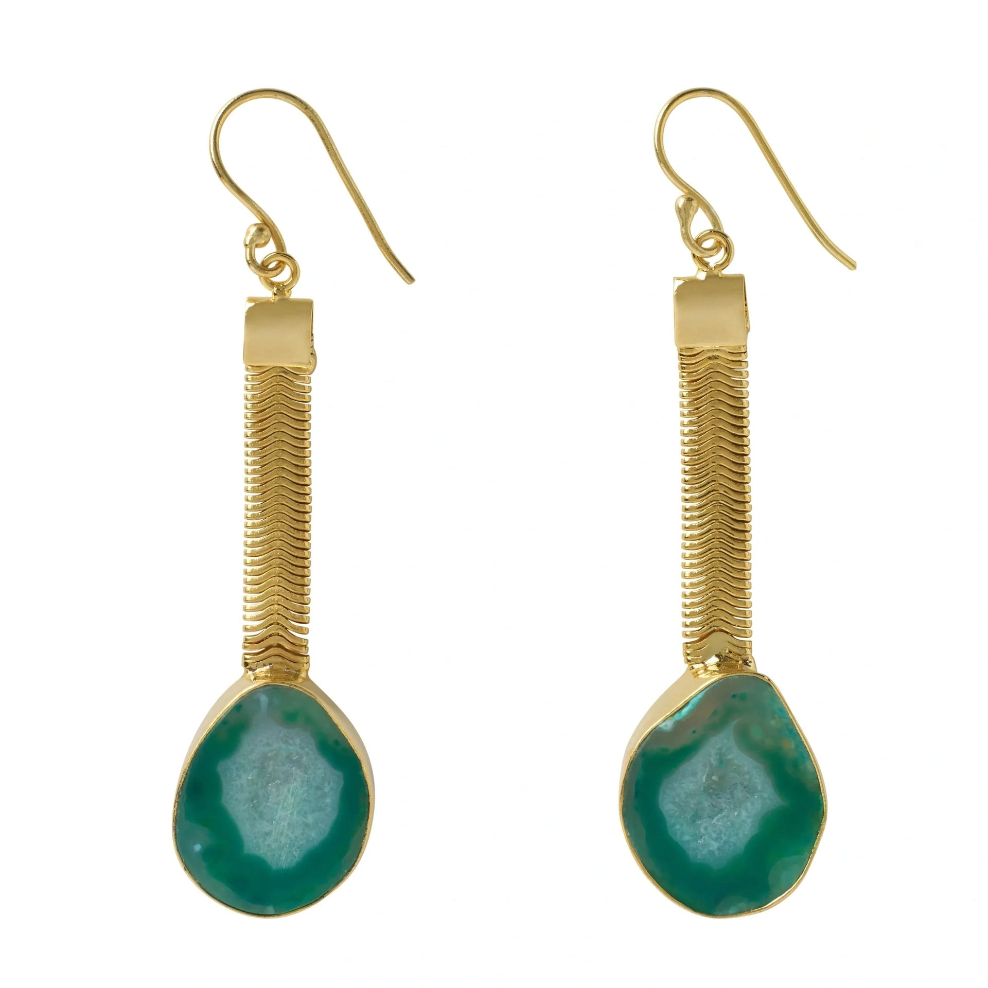 Green Geode Drop Gemstone Earrings