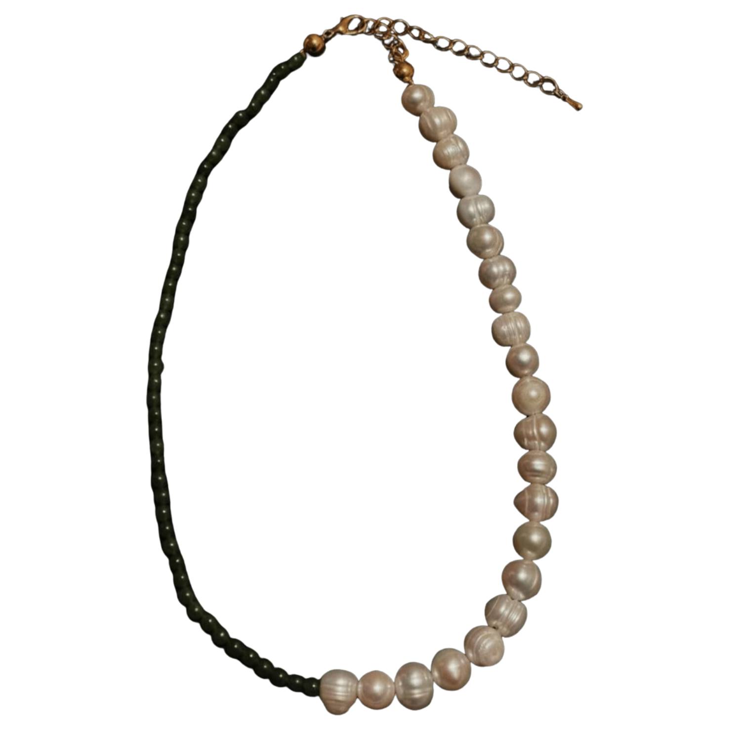 Green Jade & Baroque Pearl Necklace