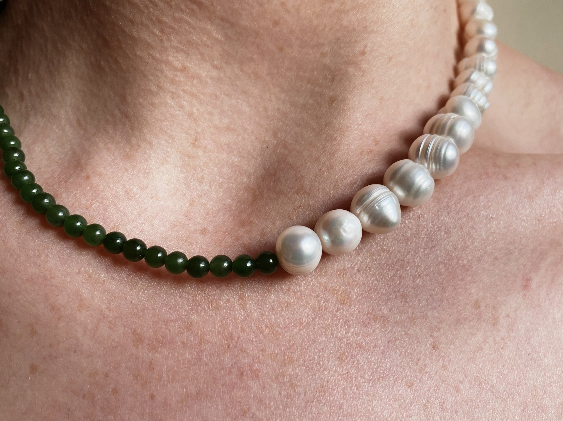 Green Jade & Baroque Pearl Necklace