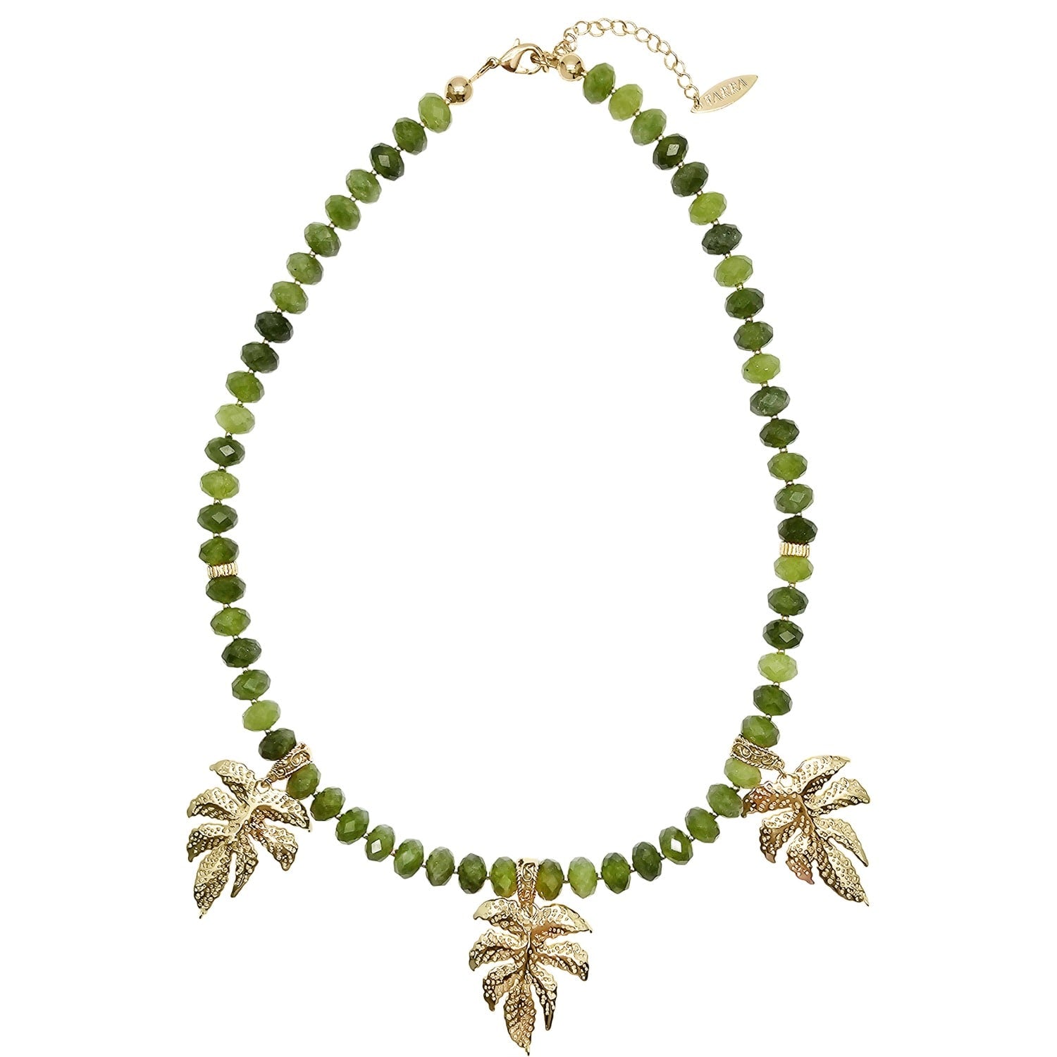 Green Jade With Leaves Pendant Statement Necklace