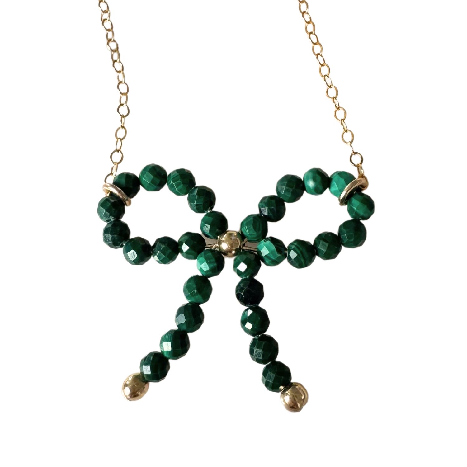 Green Malachite Bow Charm Necklace
