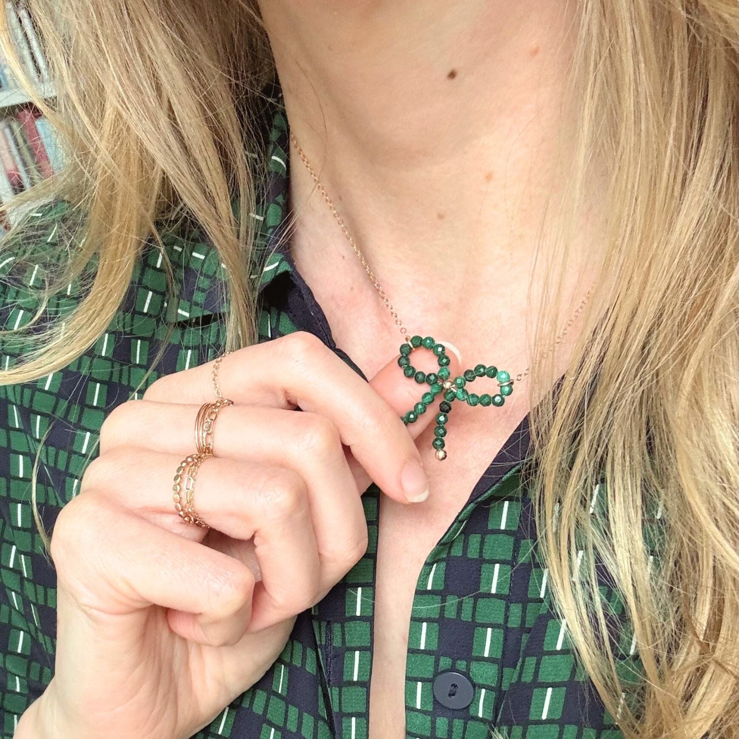Green Malachite Bow Charm Necklace