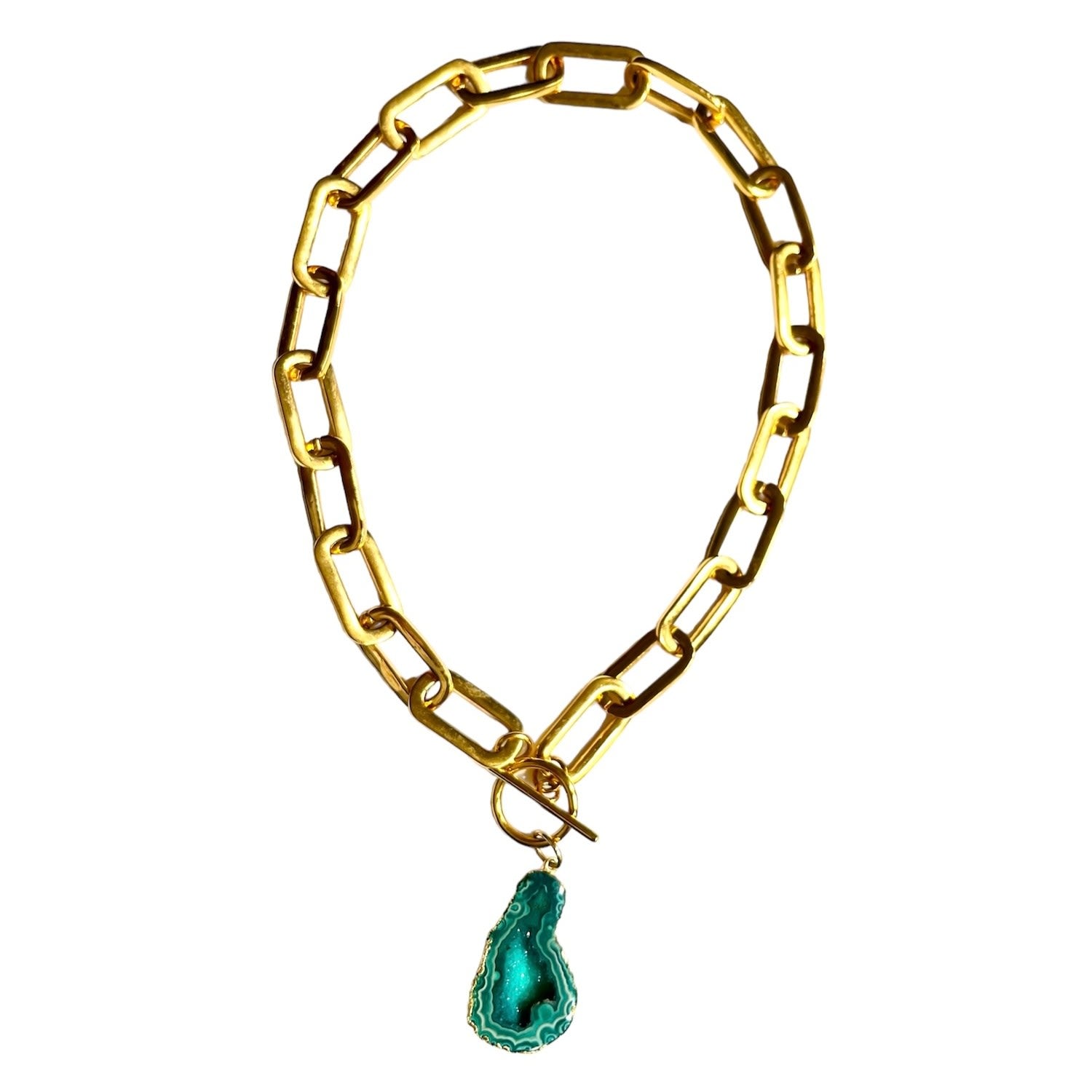Green Oval Chain T-Bar Necklace