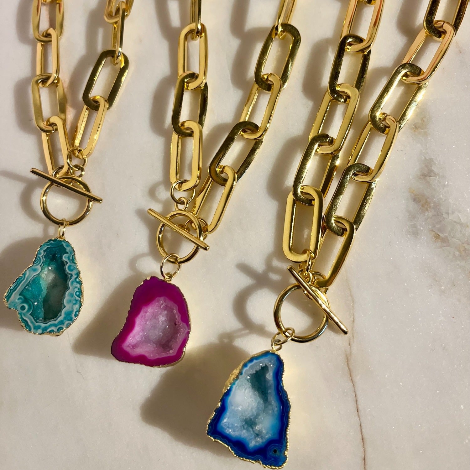 Green Oval Chain T-Bar Necklace