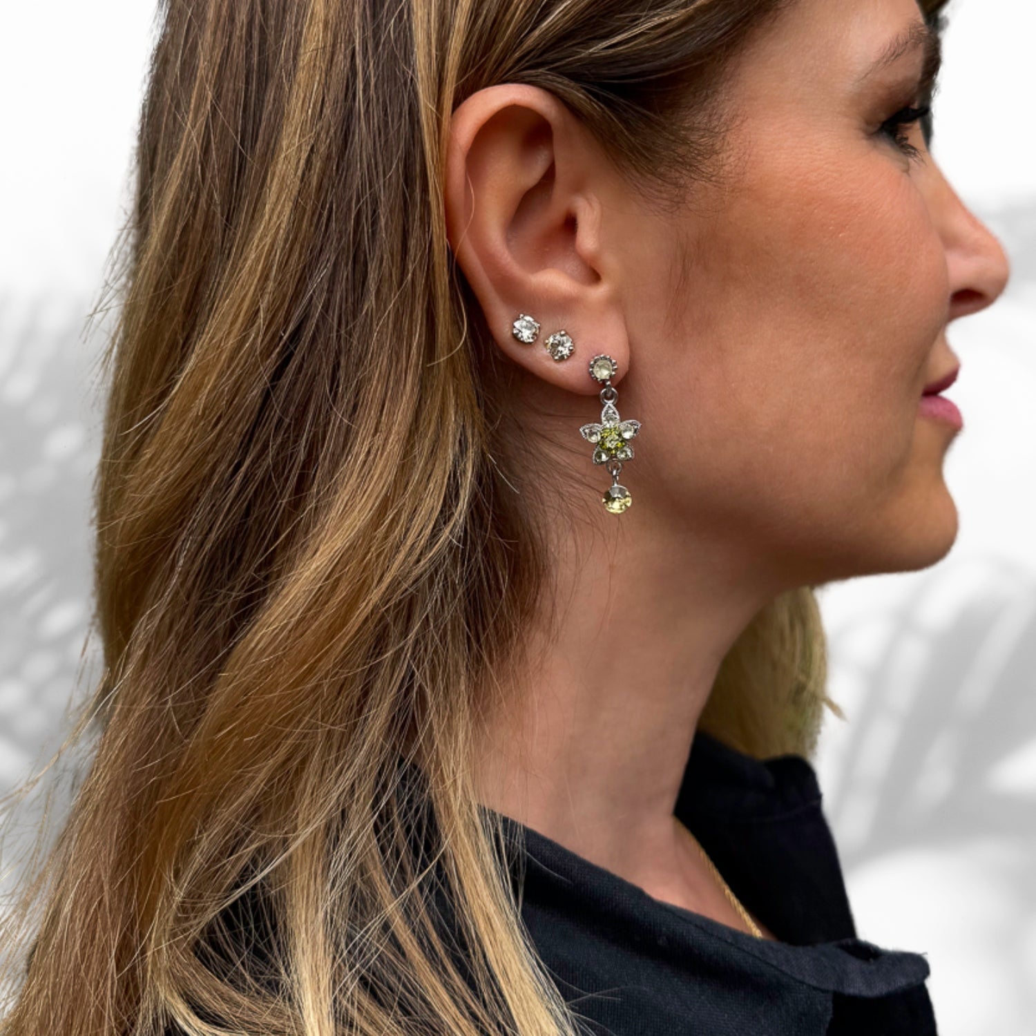 Green Sapphire & Diamond Vintage Floral Silver Earrings - Green