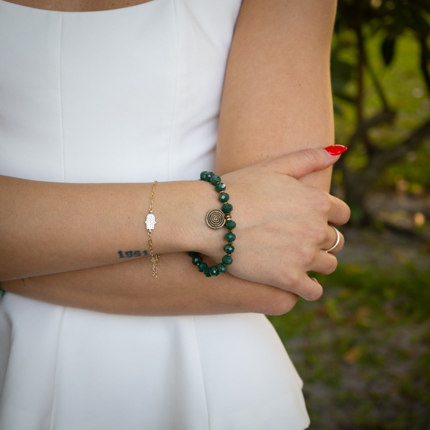 Green Spiral Beaded Bracelet-Green