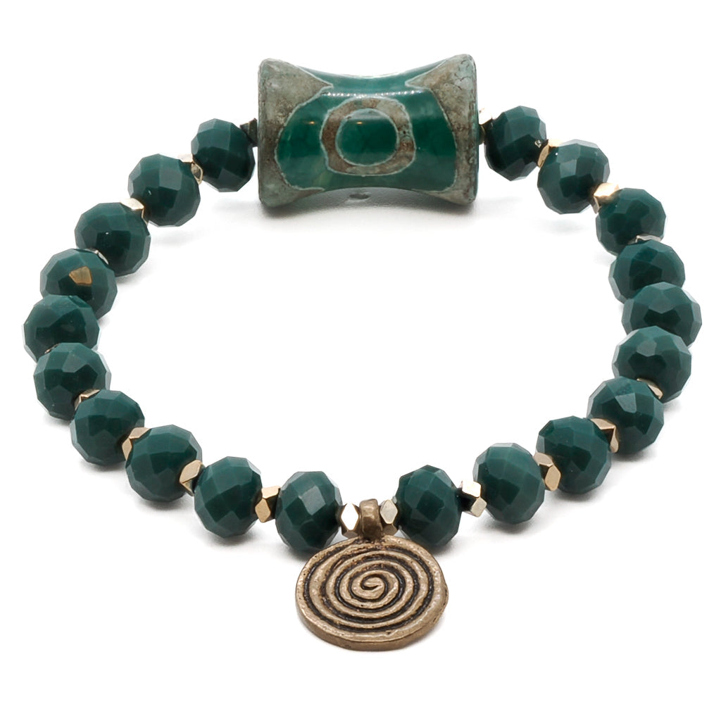 Green Spiral Beaded Bracelet-Green