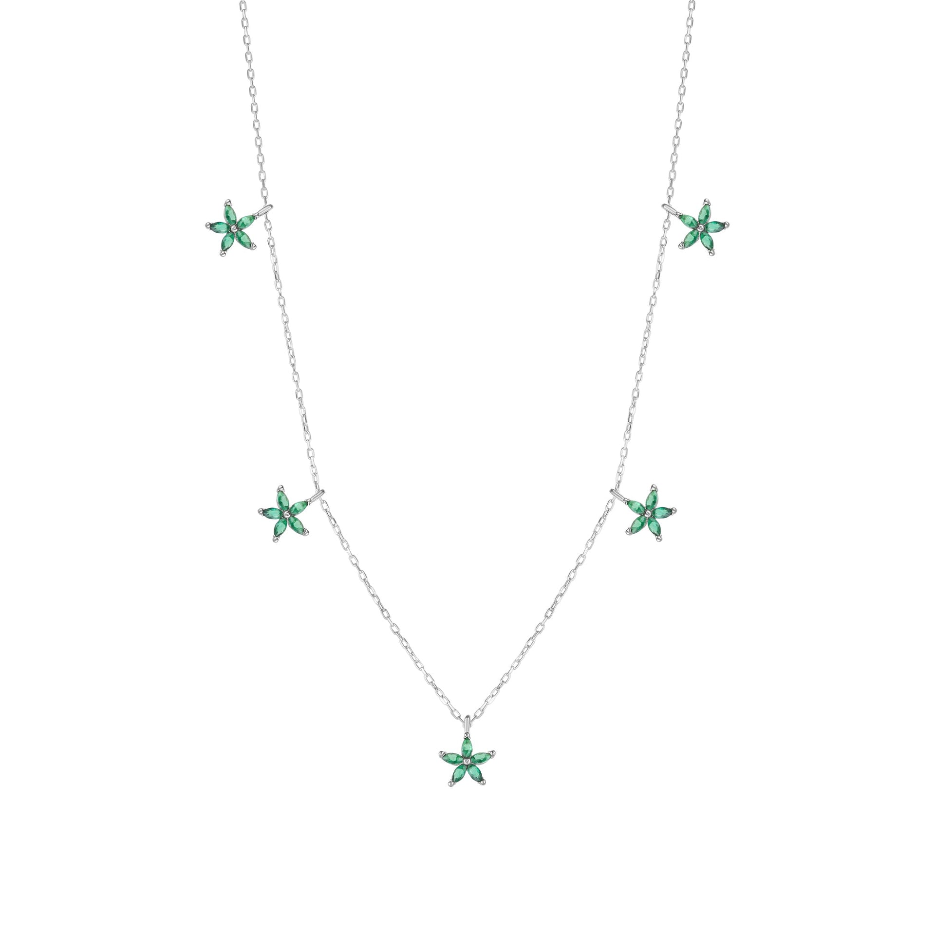 Green Star Sterling Silver Charm Necklace
