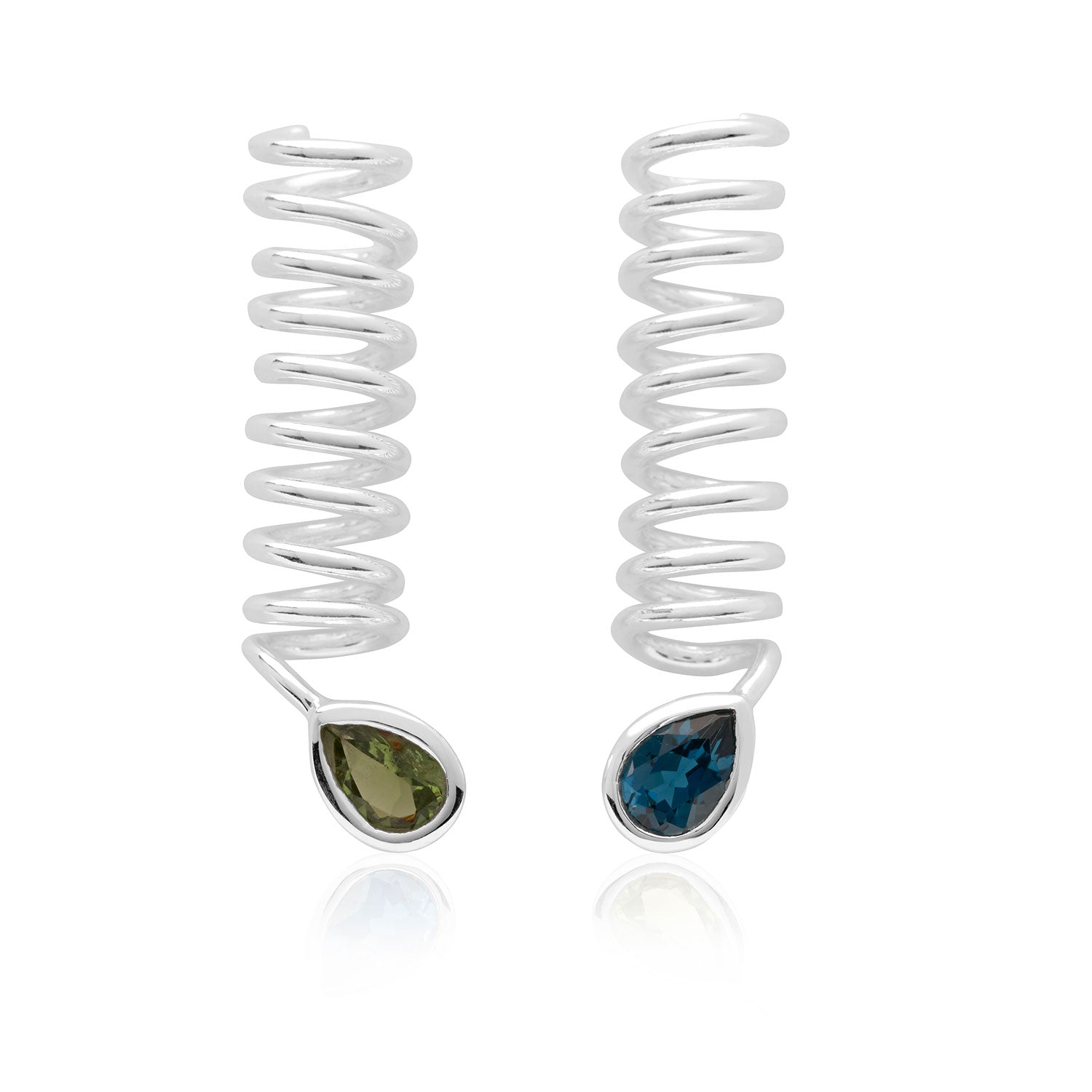 Green Tourmaline And Blue Topaz Curl Drop Earrings