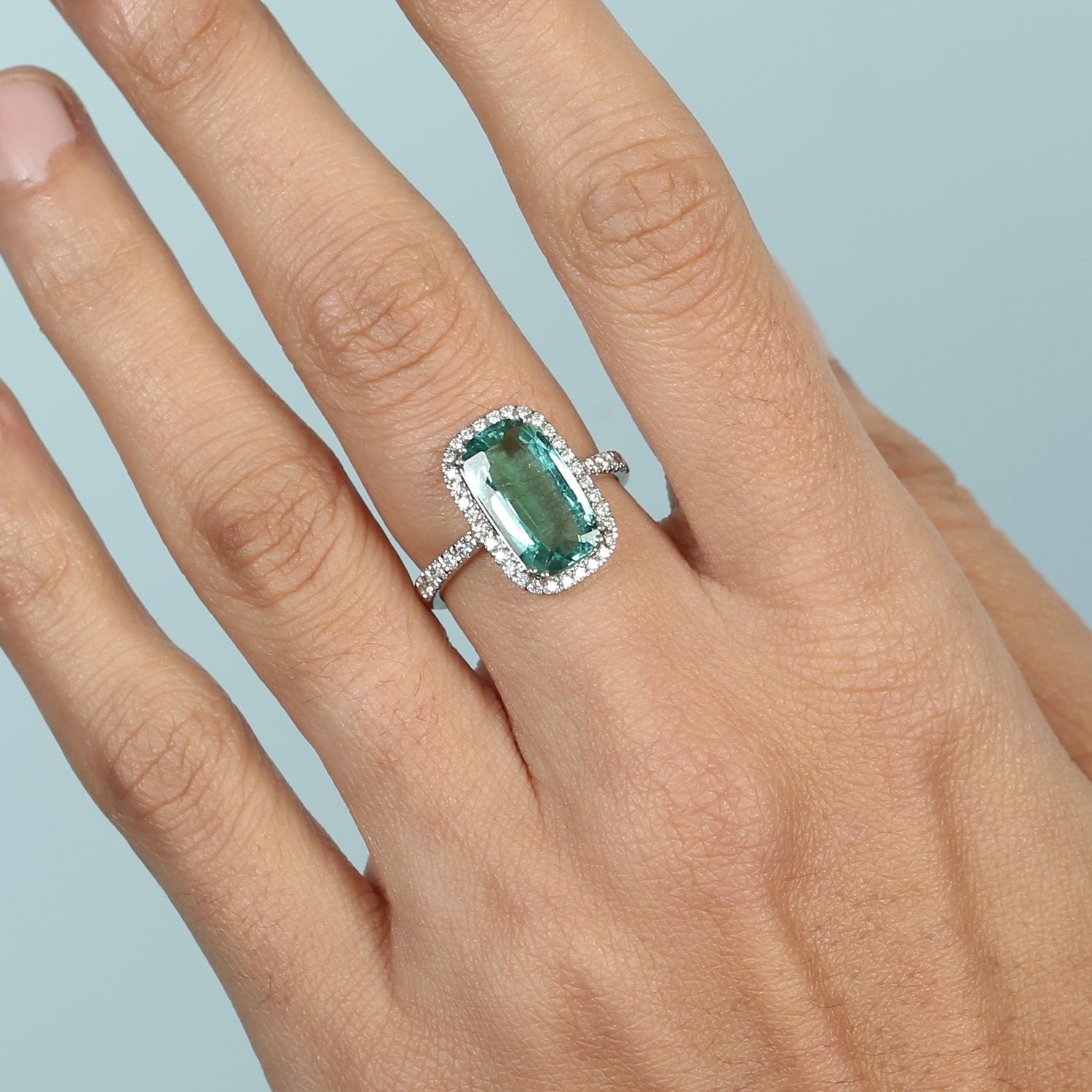 Natural Green Tourmaline & Diamond Cocktail Ring In White Gold